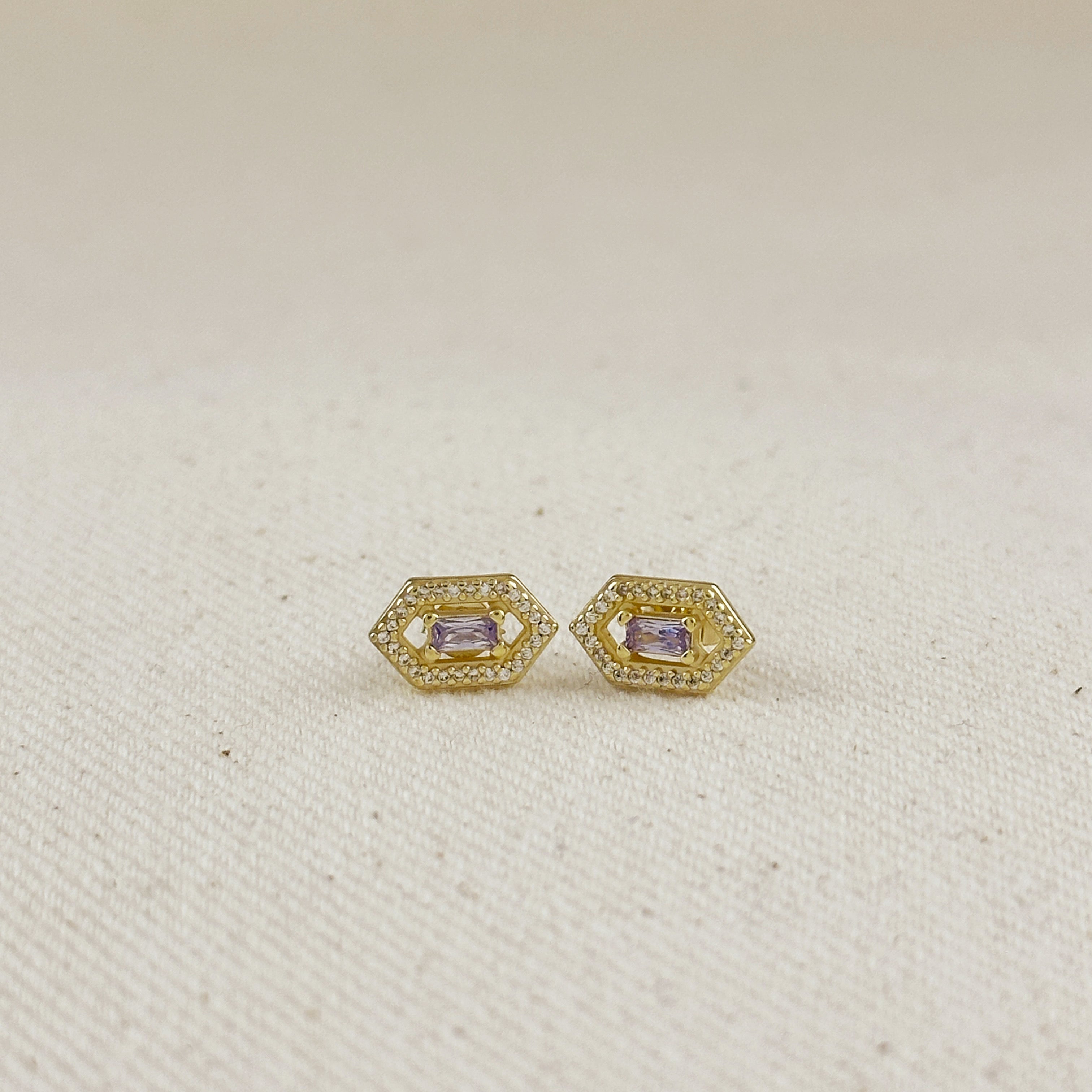 Birthstone Baguette Stud Earrings in 18K Gold Vermeil – Dainty Personalized Gift