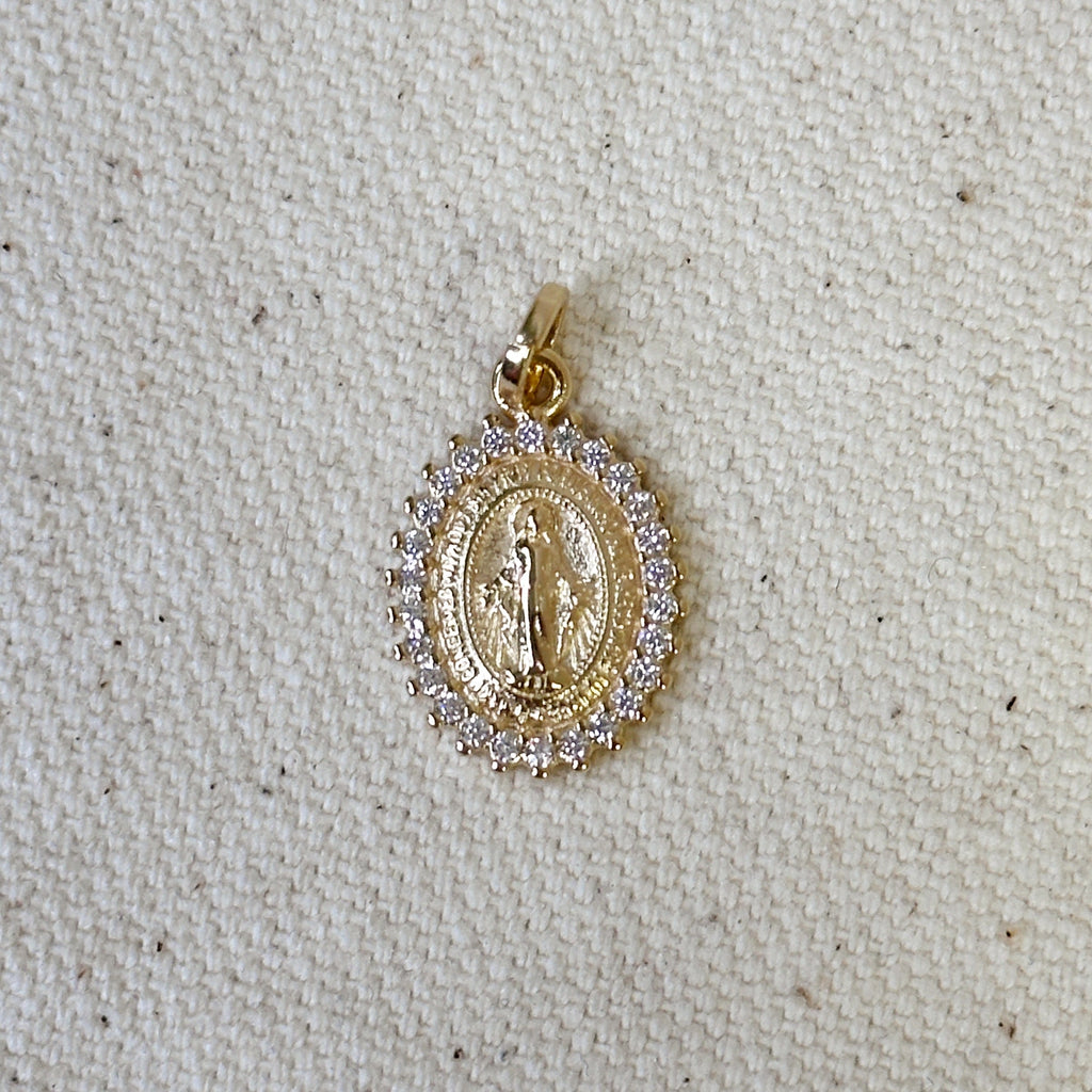 Gold Filled 18k Double Sided CZ Lady of Grace Medal Pendant