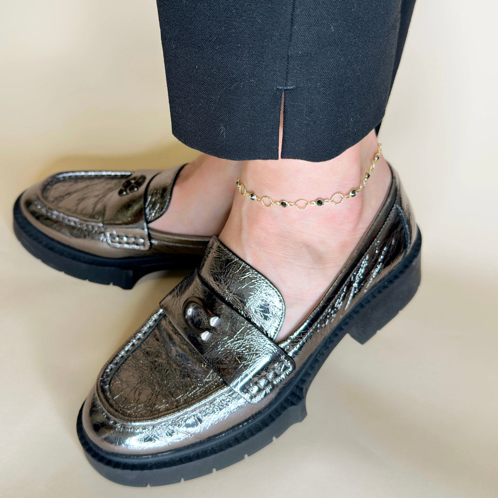 Anklet 18k Gold Filled Black Bezel CZ & Circles