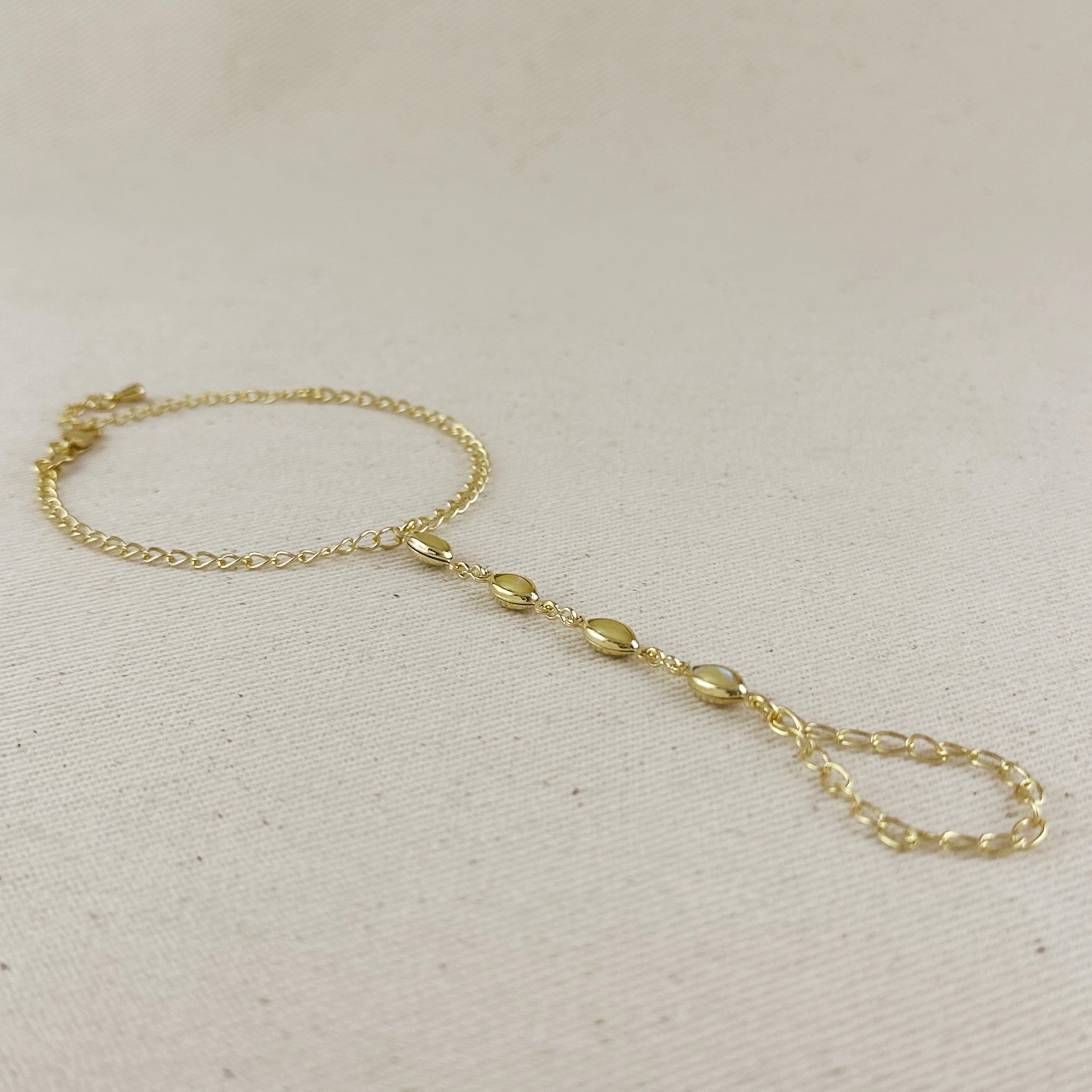 Hand Chain 18k Gold Filled Ellipse Opal