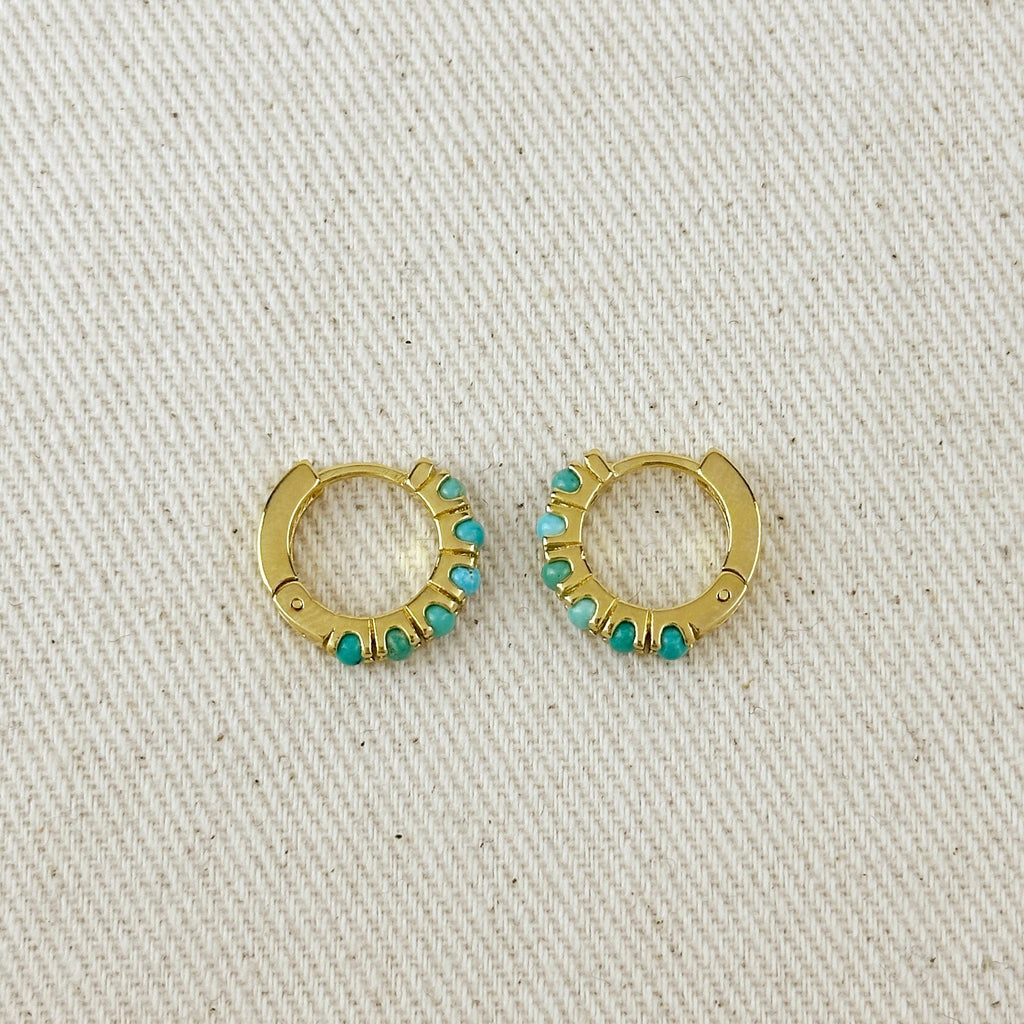 Gold Filled 18k Natural Turquoise Hoop Earrings