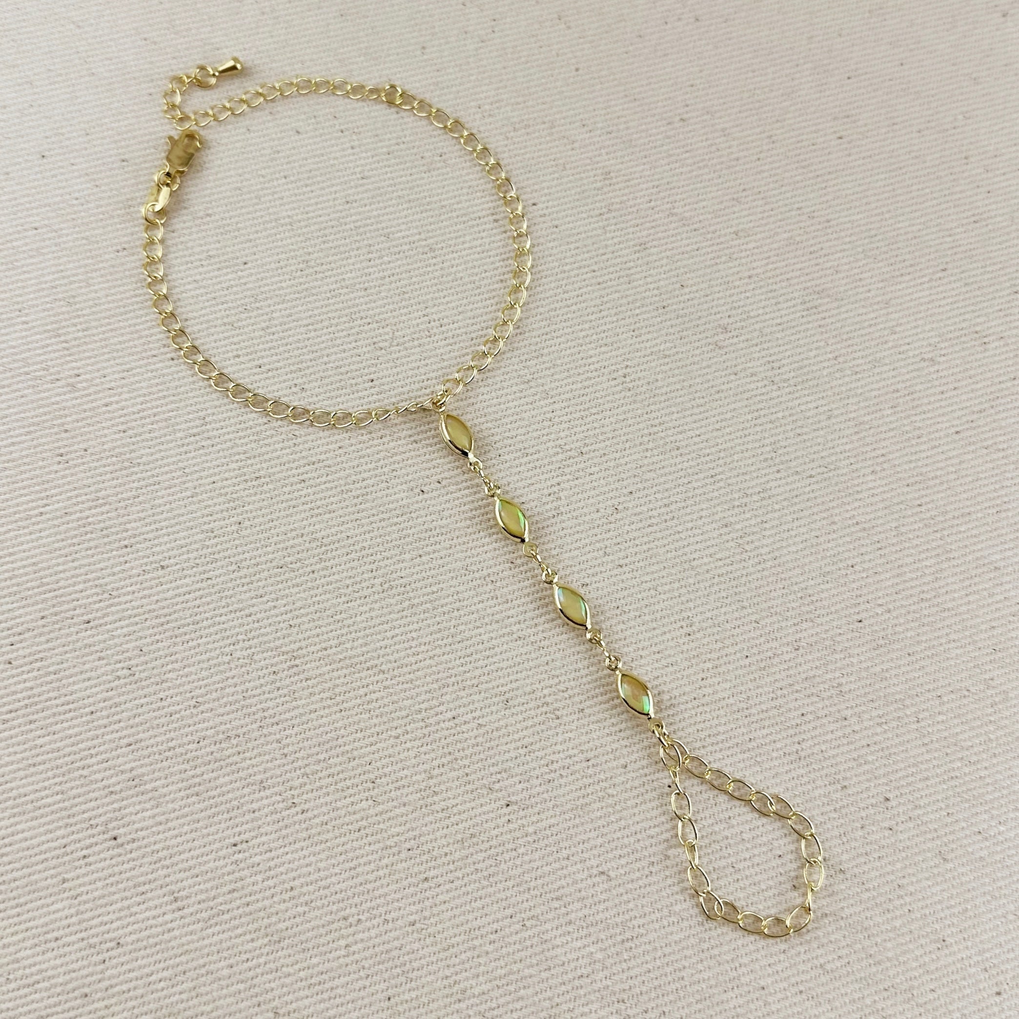 Hand Chain 18k Gold Filled Ellipse Opal