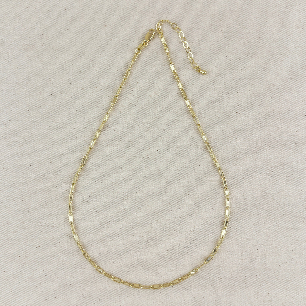 Gold Filled 18k Textured Bar Link Necklace