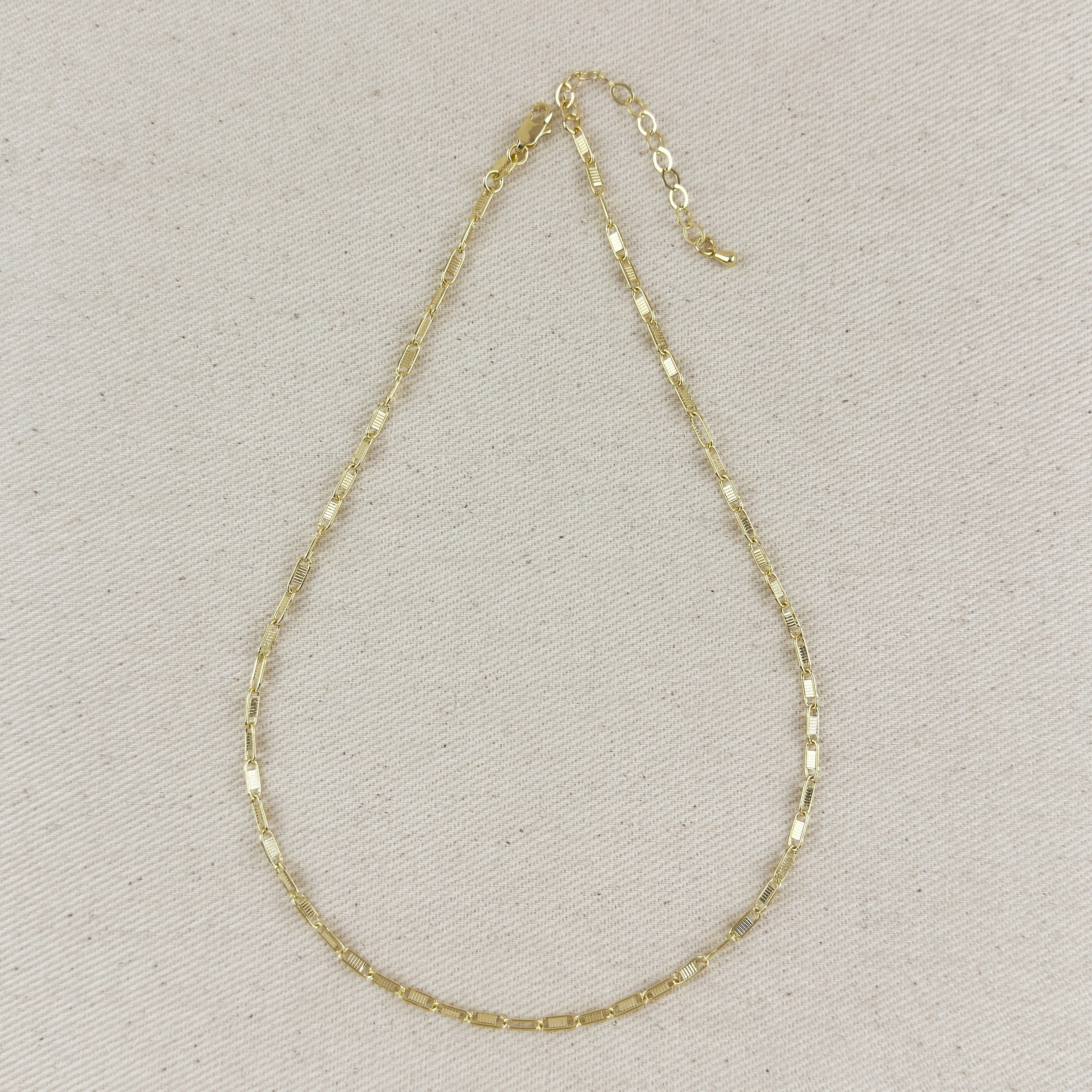 Gold Filled 18k Textured Bar Link Necklace