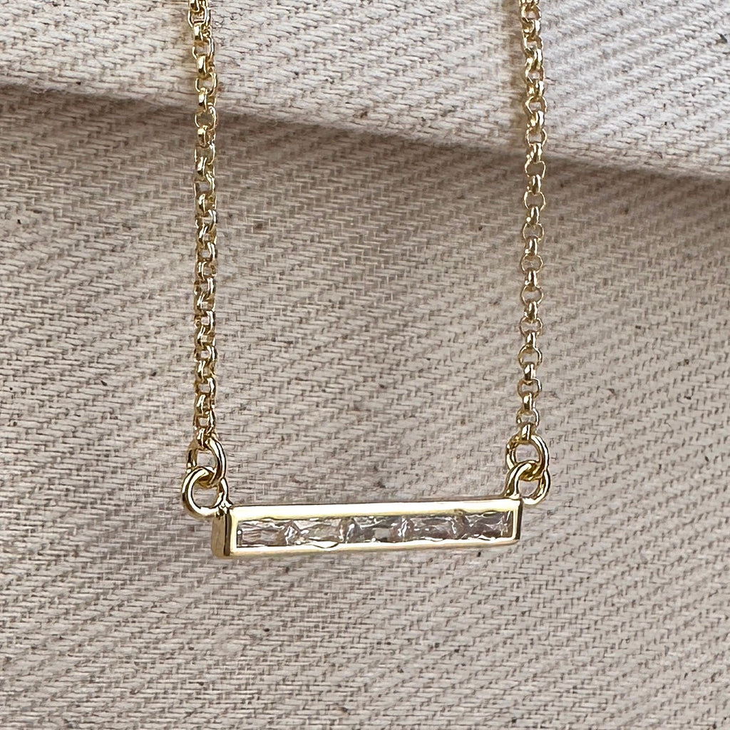 Gold Filled 18k CZ Bar Necklace