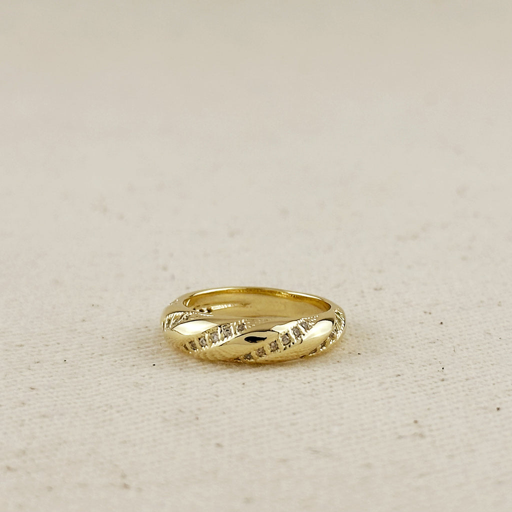 Gold Filled 18k CZ Ribbon Detail Band Ring