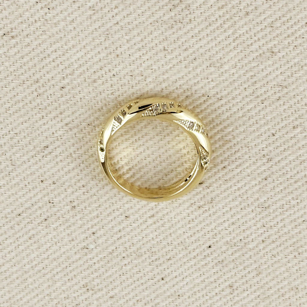 Gold Filled 18k CZ Ribbon Detail Band Ring