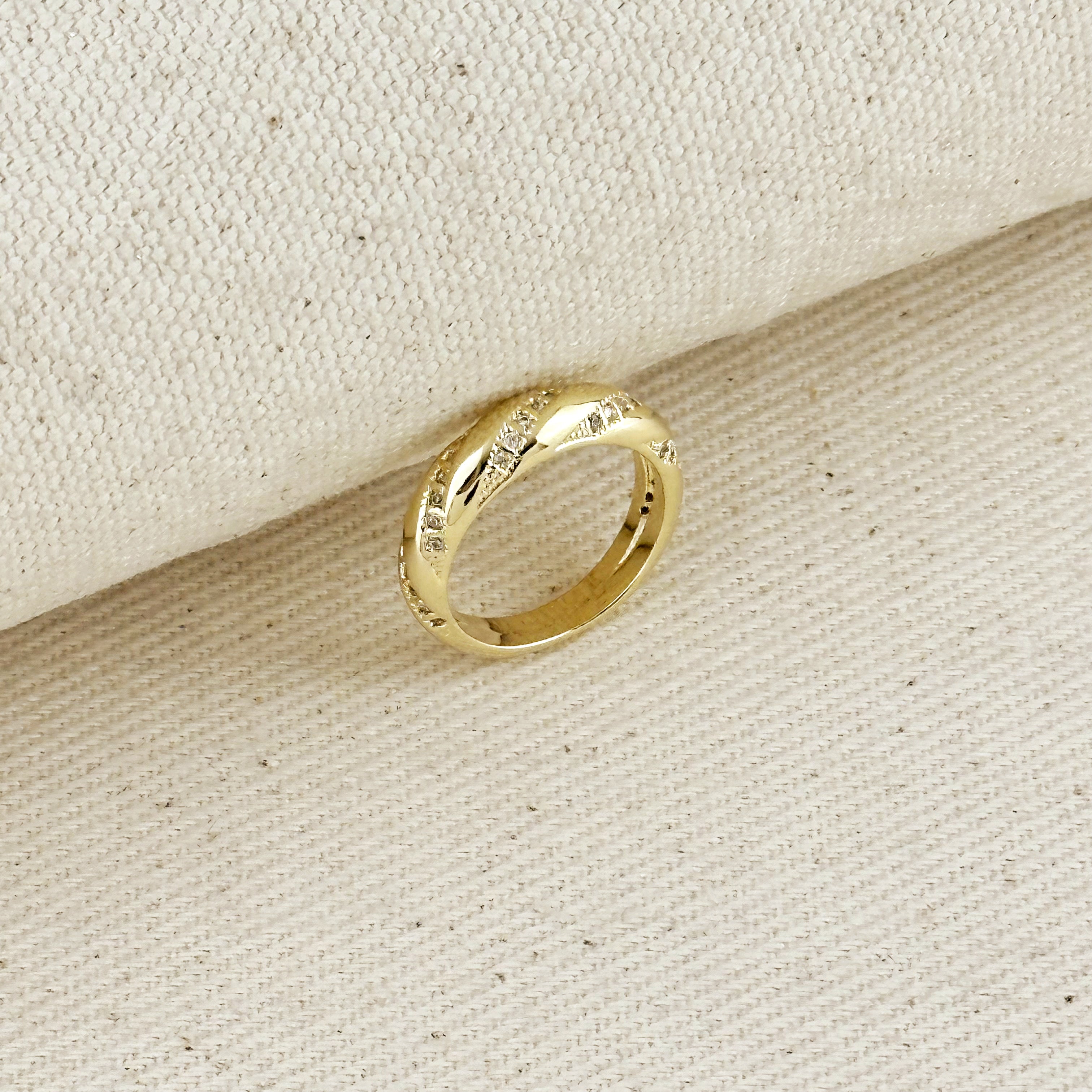 Gold Filled 18k CZ Ribbon Detail Band Ring