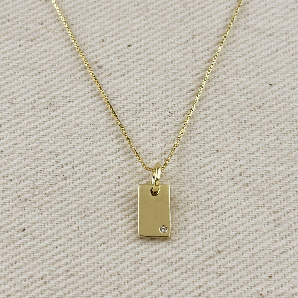 Gold Filled 18k Solitaire CZ Plate Necklace