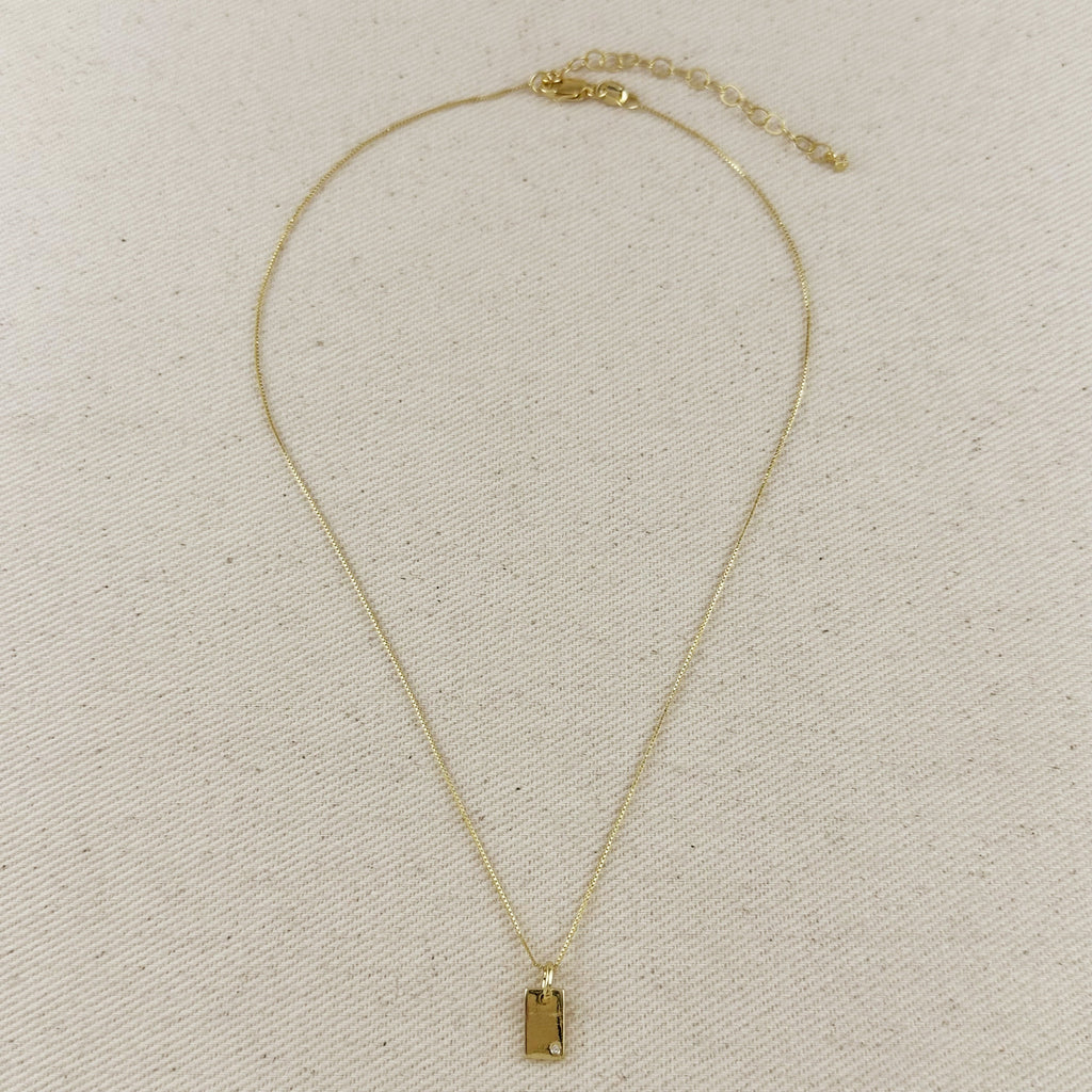 Gold Filled 18k Solitaire CZ Plate Necklace