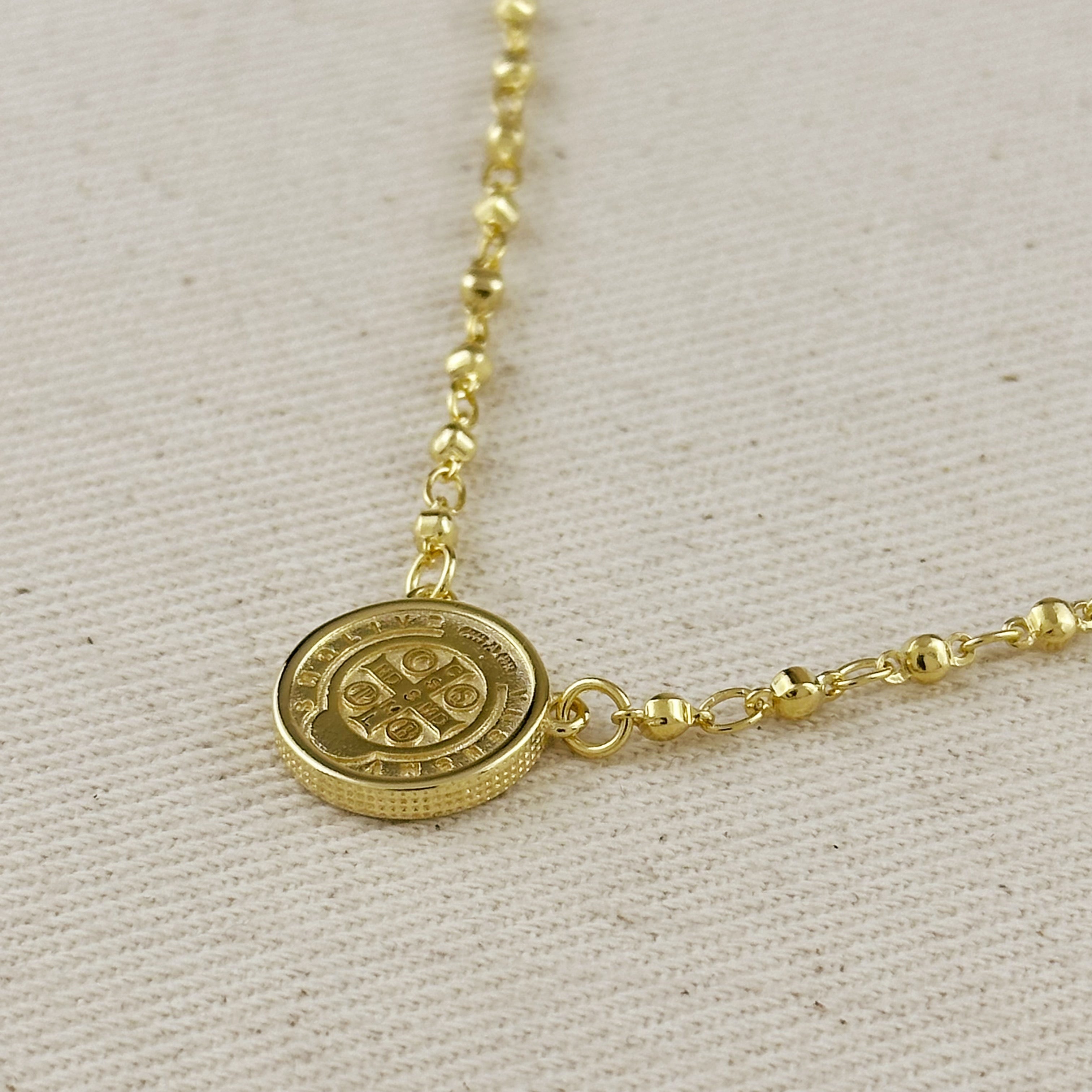 Necklace 18k Gold Filled Beaded Saint Benedict