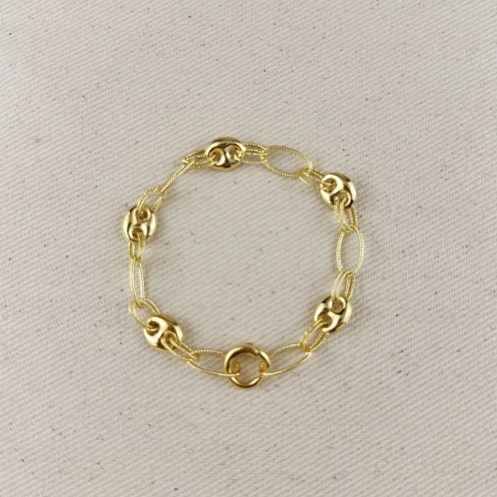 Bracelet 18k Gold Filled Puffy Mariner With Carabiner Clasp