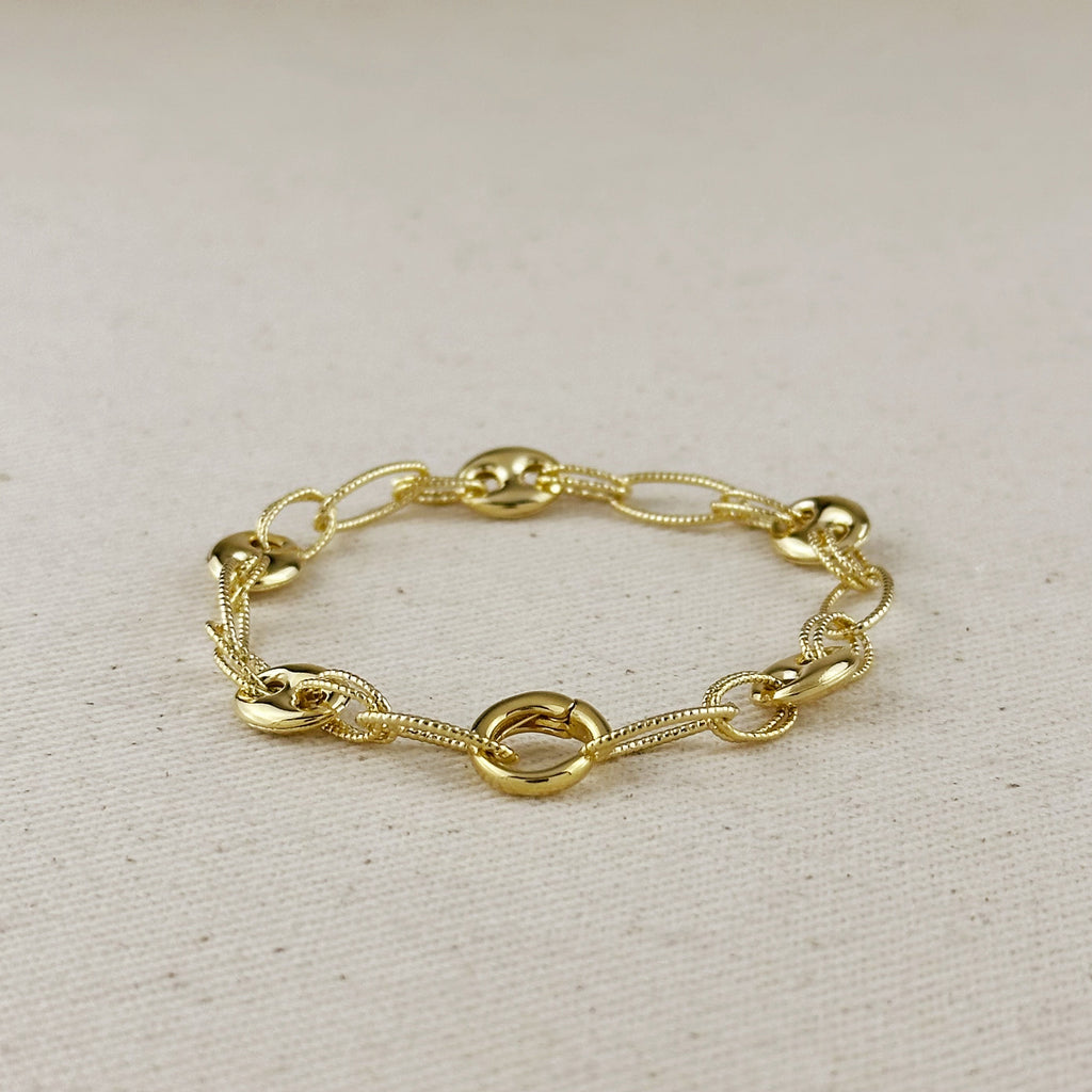 Bracelet 18k Gold Filled Puffy Mariner With Carabiner Clasp
