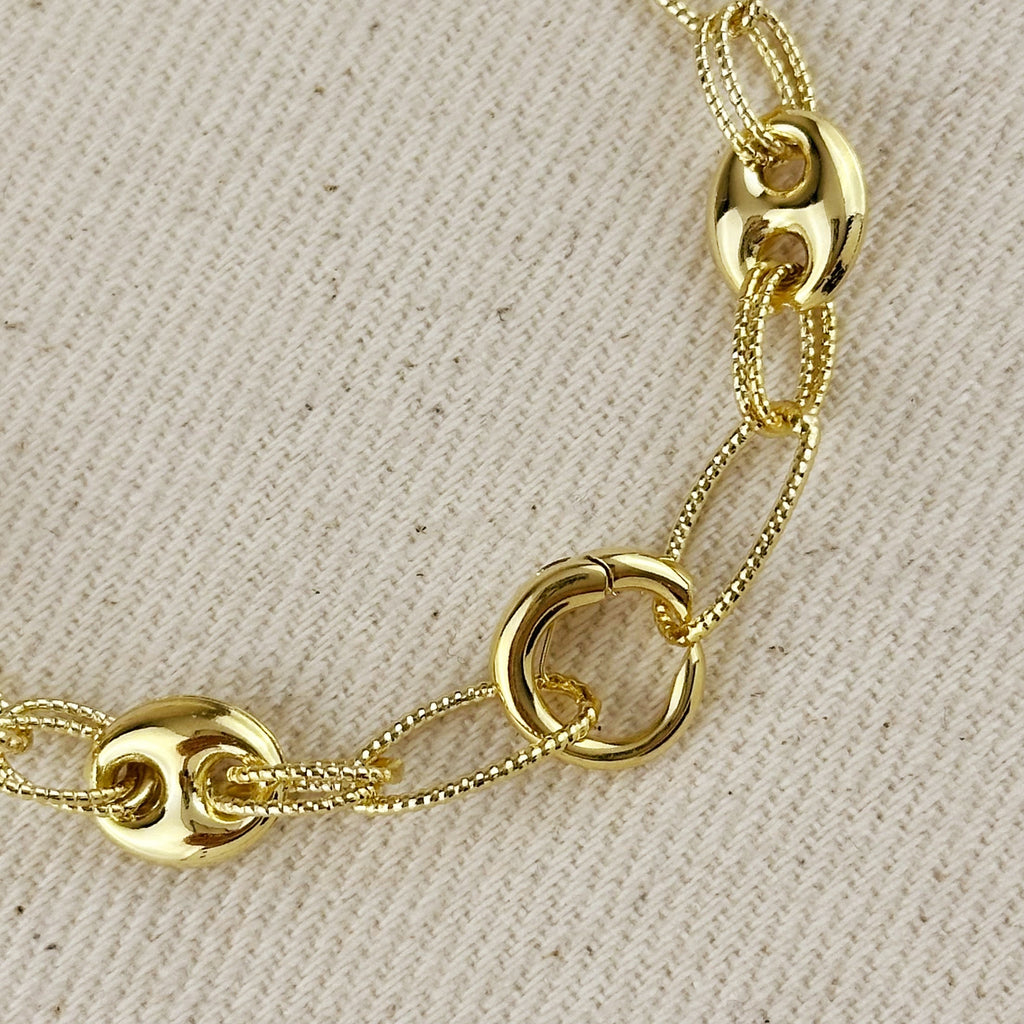 Bracelet 18k Gold Filled Puffy Mariner With Carabiner Clasp