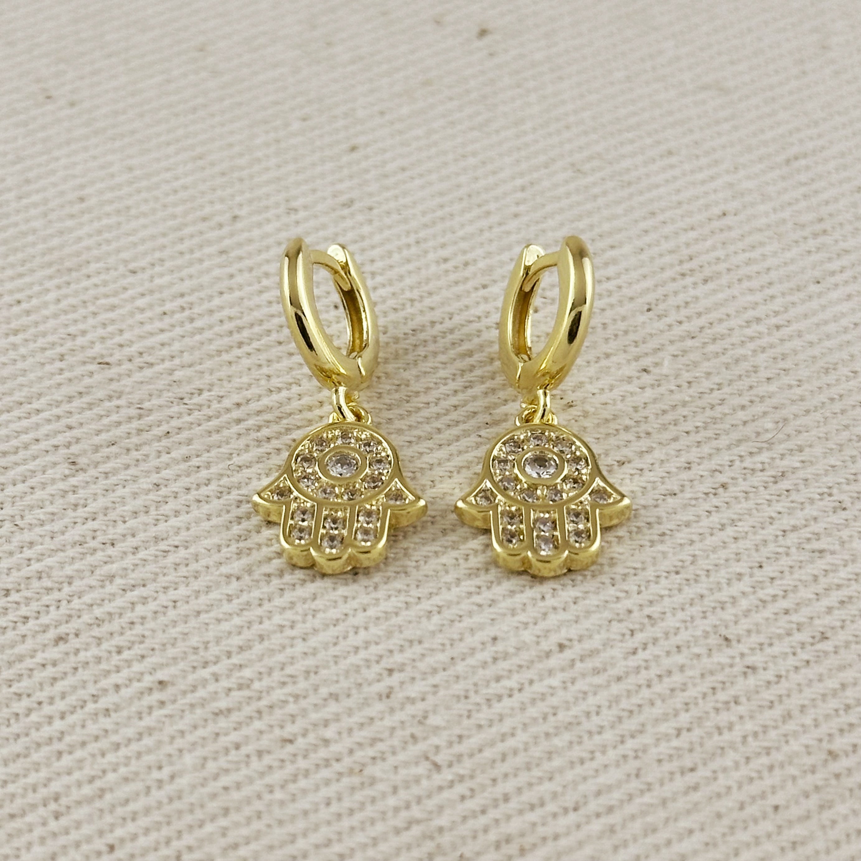 Earrings 18k Gold Filled CZ Hamsa Hoop
