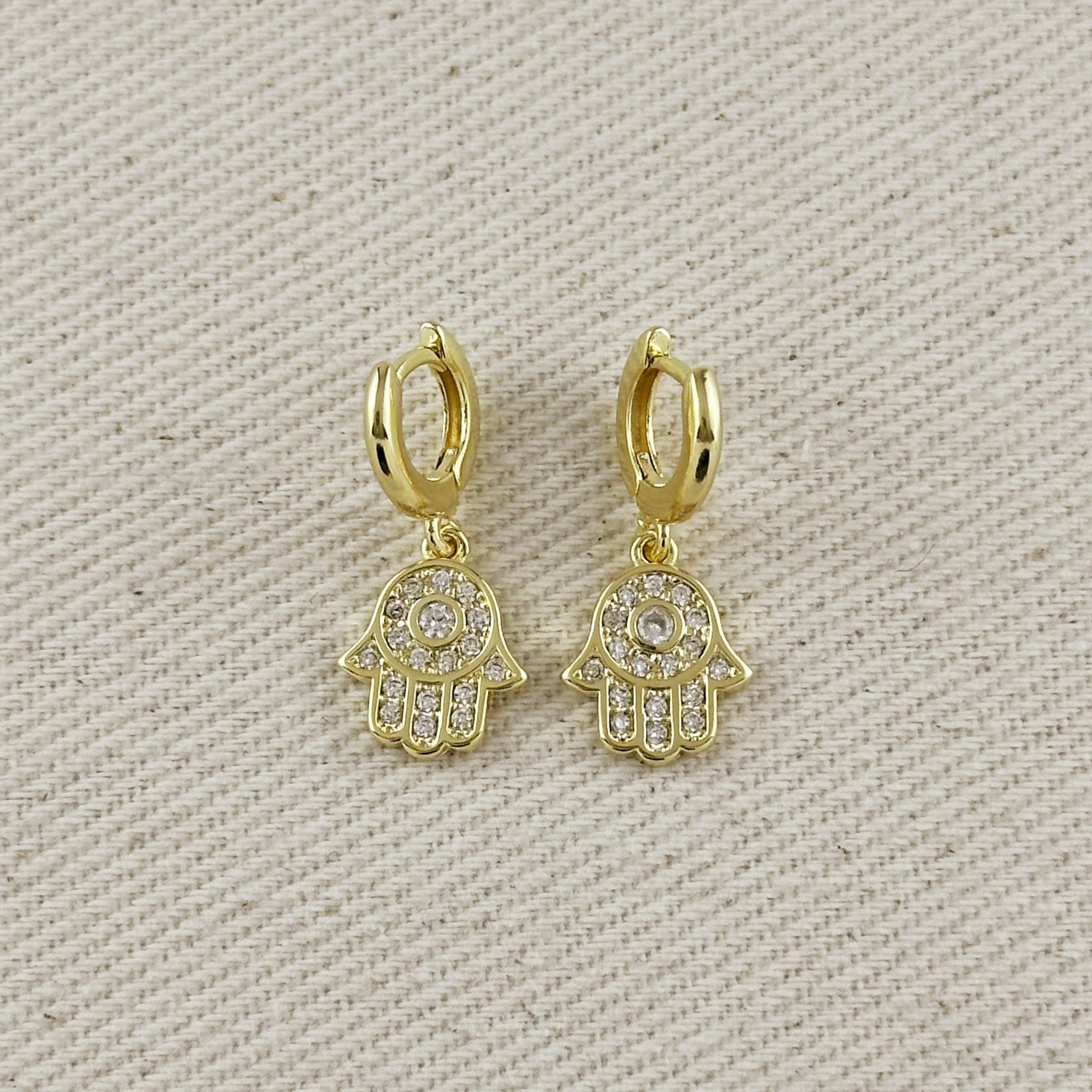 Earrings 18k Gold Filled CZ Hamsa Hoop