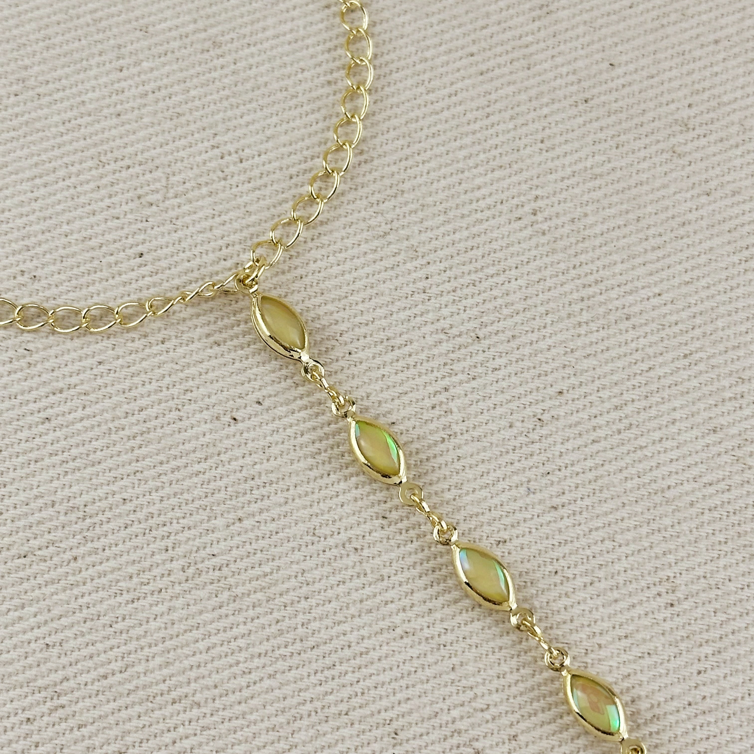 Hand Chain 18k Gold Filled Ellipse Opal