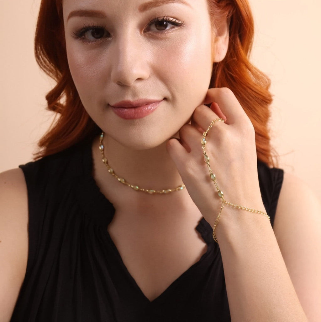 Hand Chain 18k Gold Filled Ellipse Opal