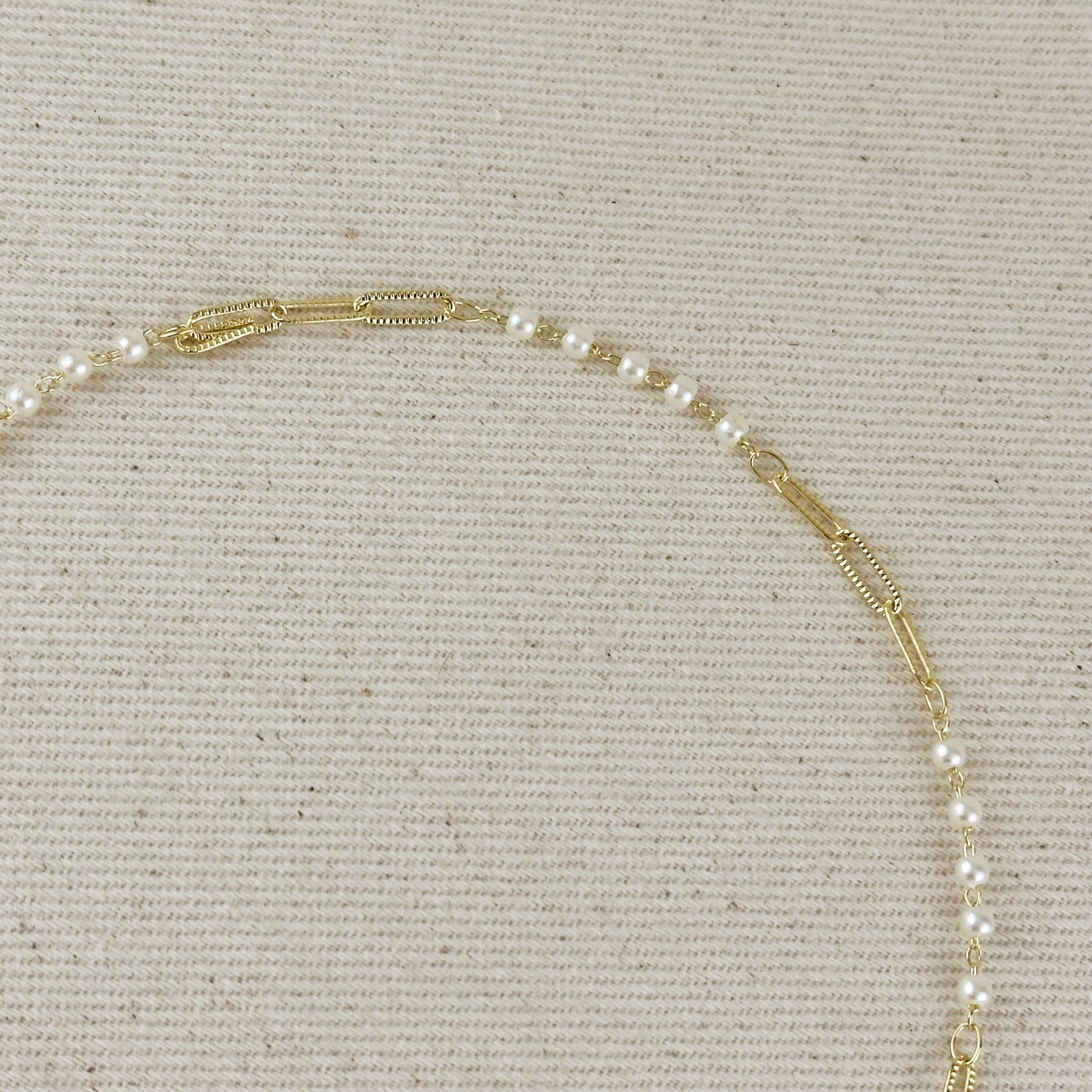 18k Gold Filled Paperclip & Pearls Diamond Cut Lariat Necklace