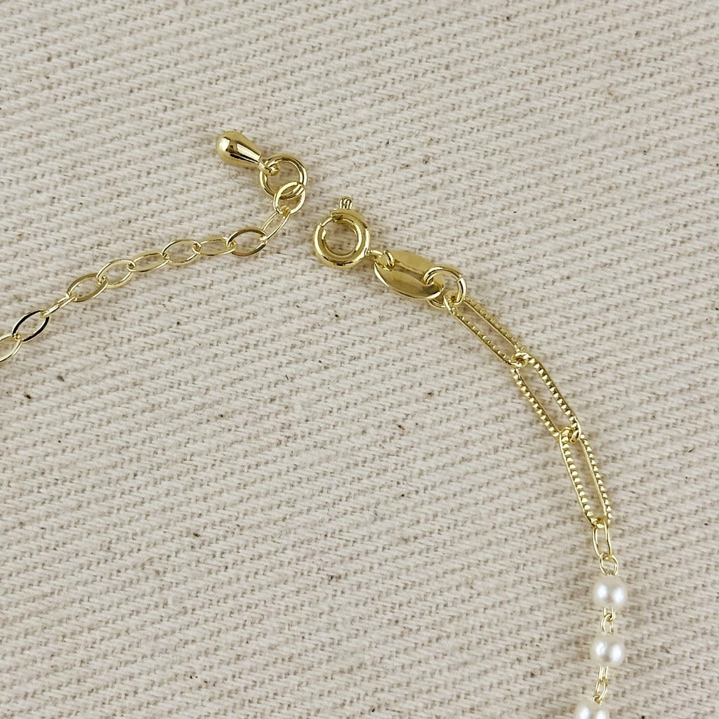 Bracelet 18k Gold Filled Diamond Cut Paperclip & Pearls