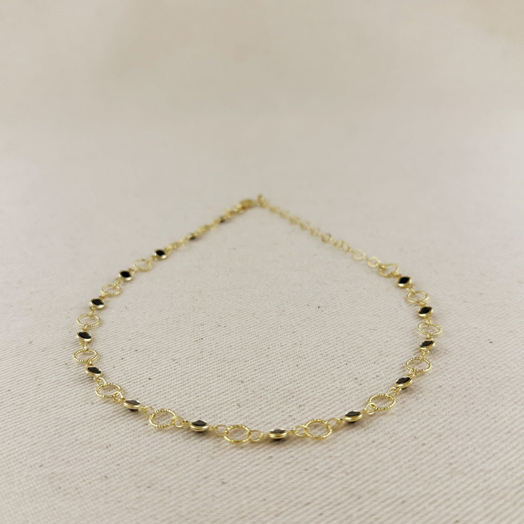 Black Bezel CZ & Circles Choker Necklace 18k Gold Filled