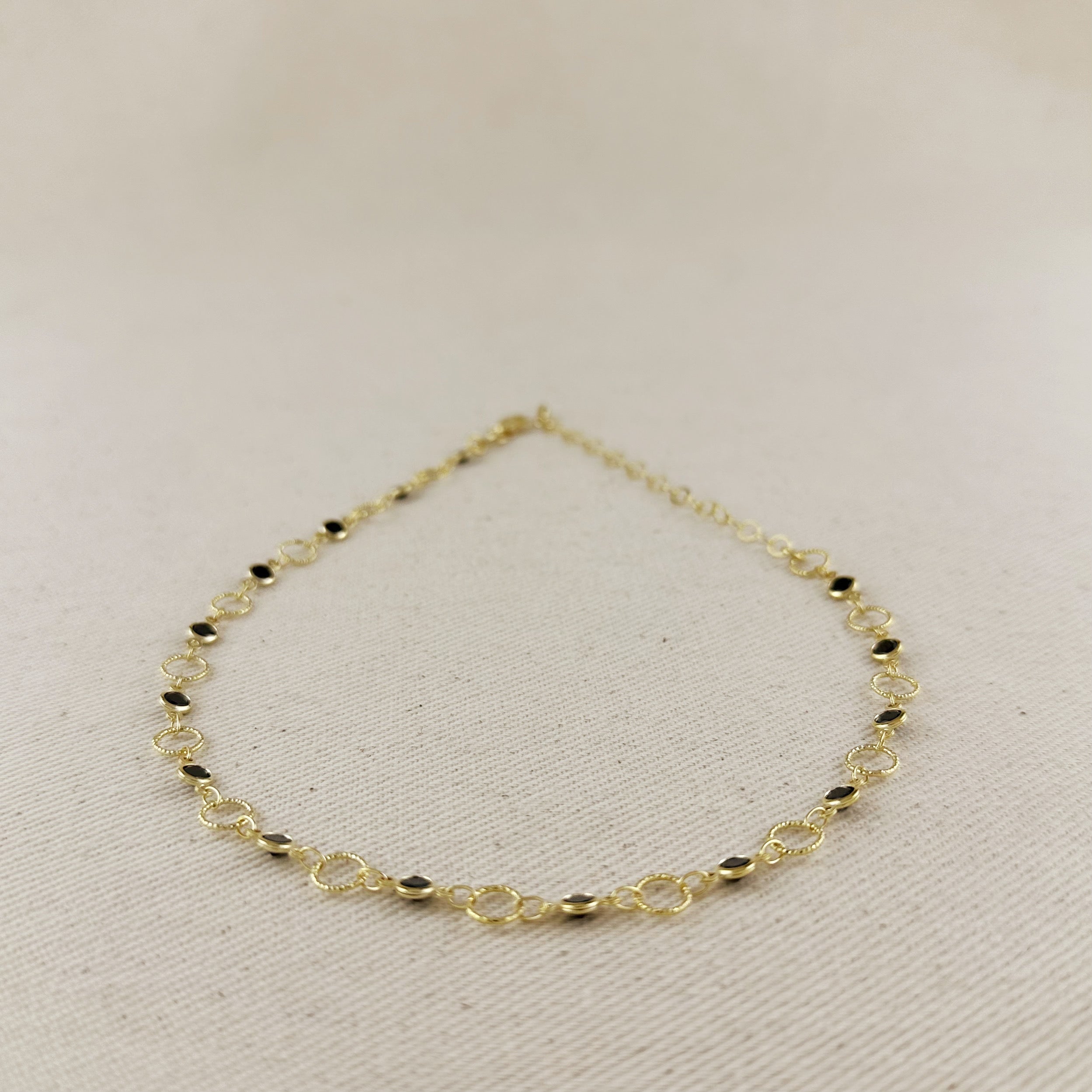 Black Bezel CZ & Circles Choker Necklace 18k Gold Filled