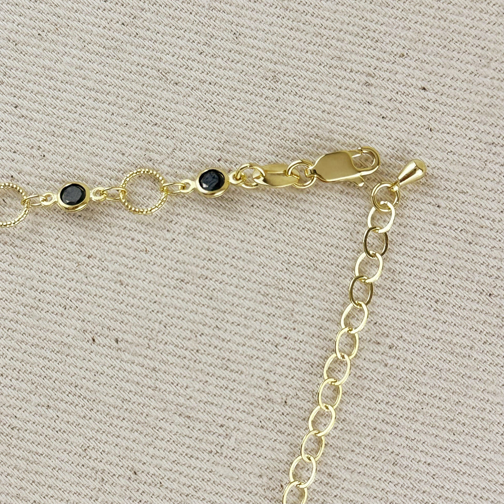 Black Bezel CZ & Circles Choker Necklace 18k Gold Filled