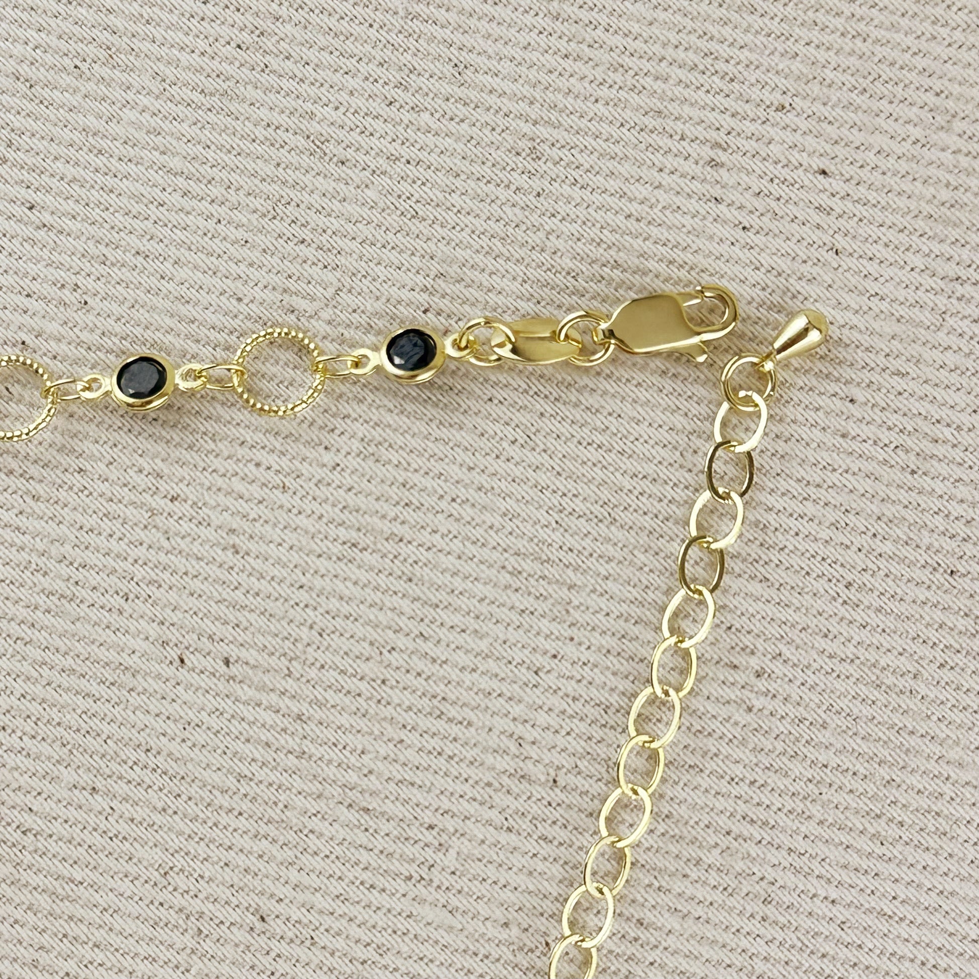 Black Bezel CZ & Circles Choker Necklace 18k Gold Filled