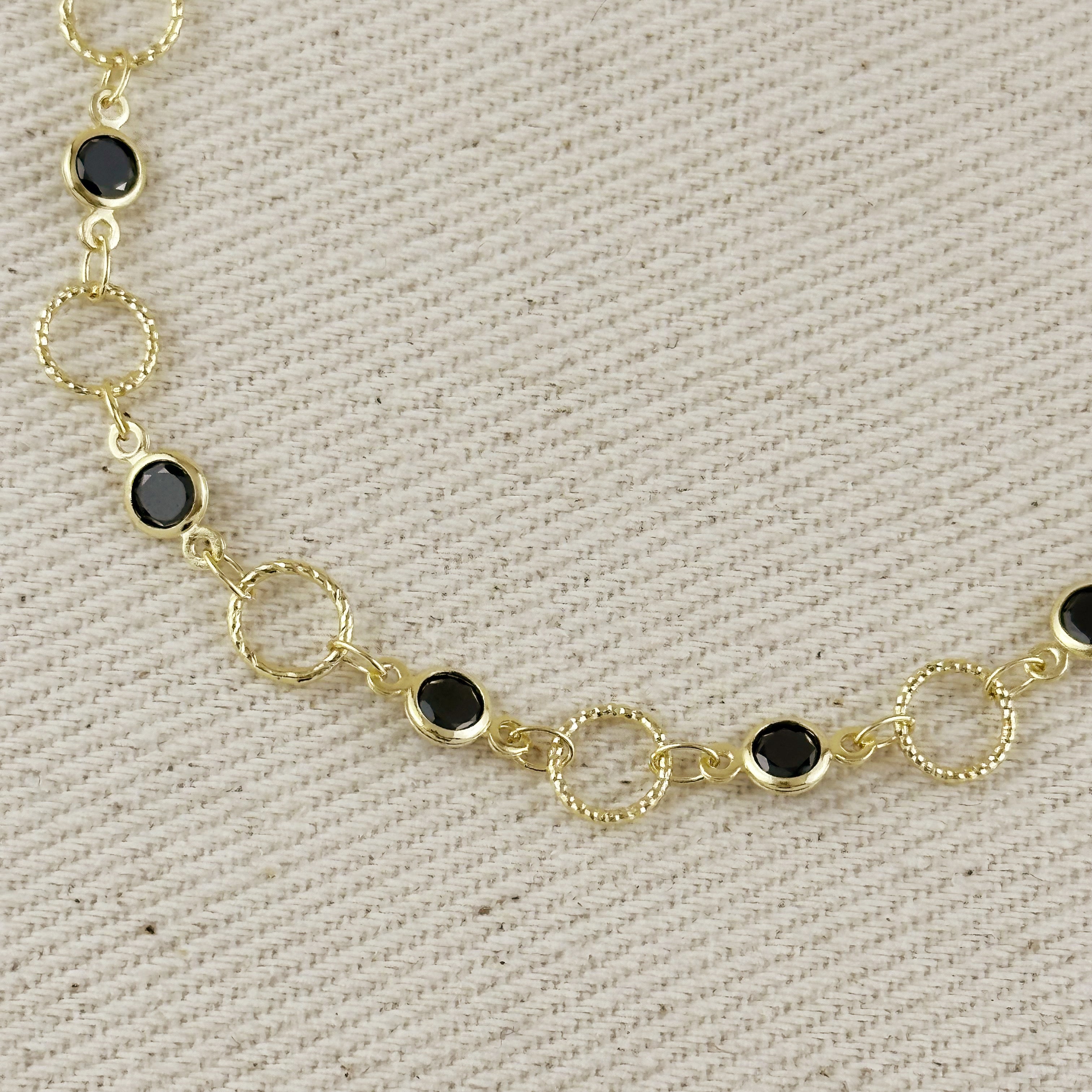 Gold Filled 18k Black Bezel CZ & Circles Bracelet