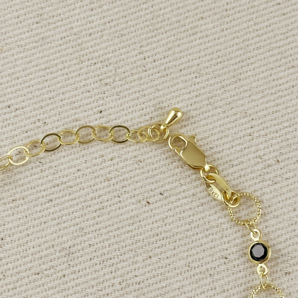 Gold Filled 18k Black Bezel CZ & Circles Bracelet