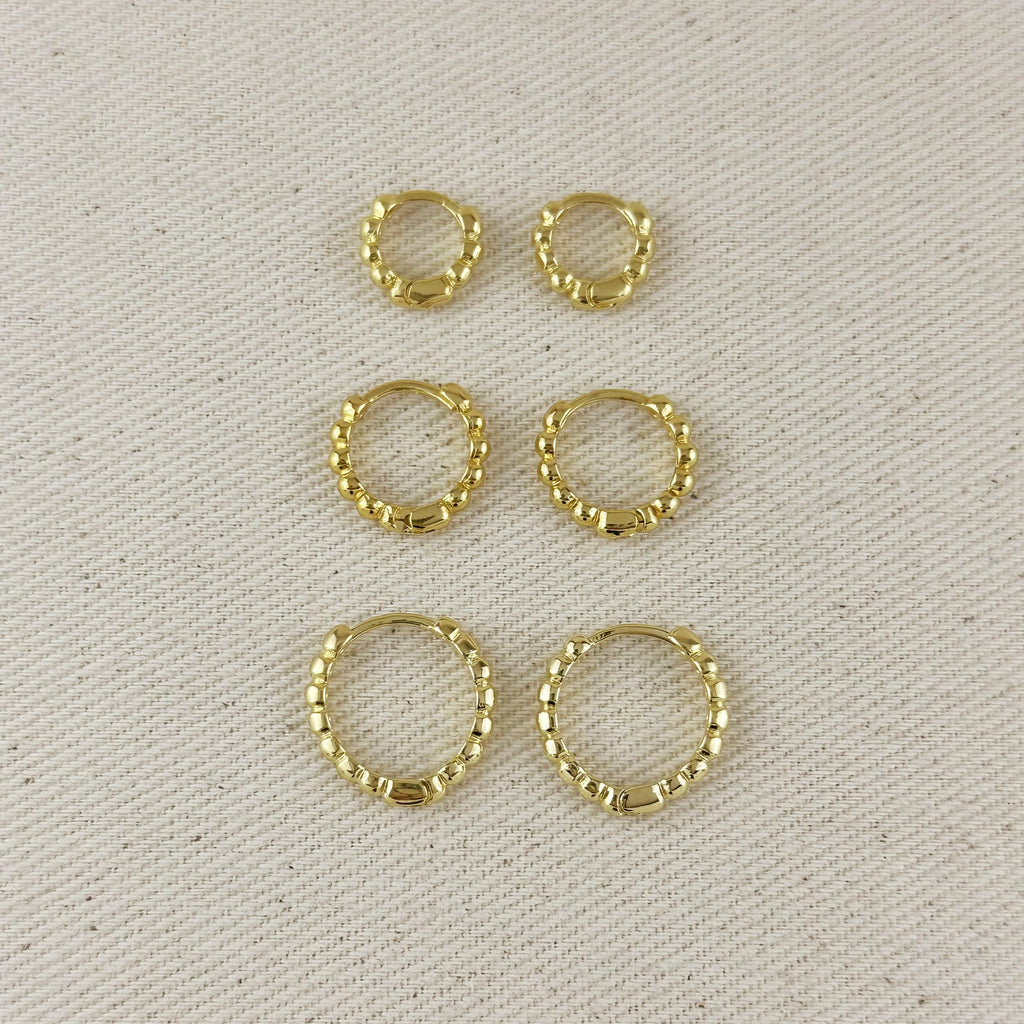 Gold Filled 18k Beaded Clicker Hoop Earrings