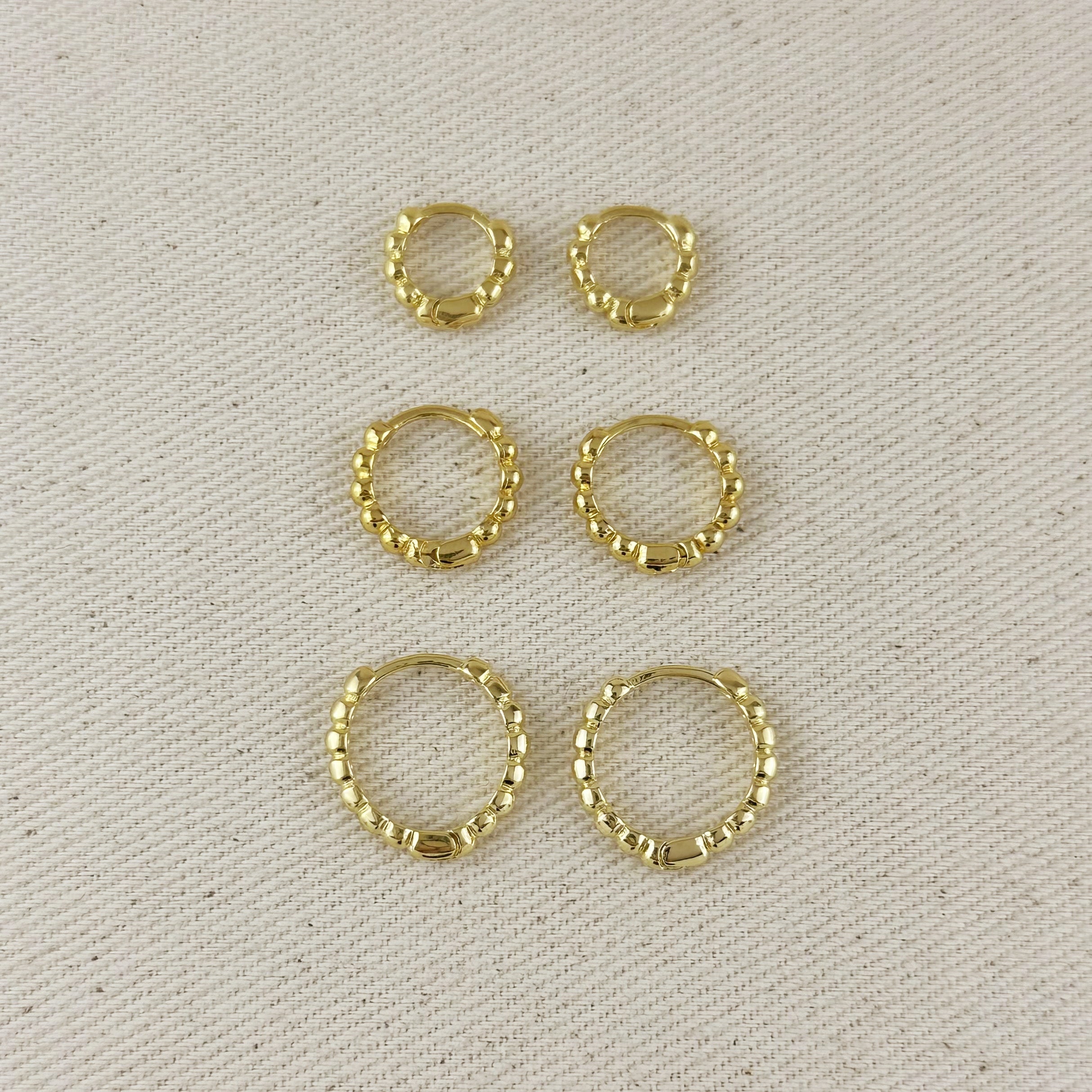 Gold Filled 18k Beaded Clicker Hoop Earrings