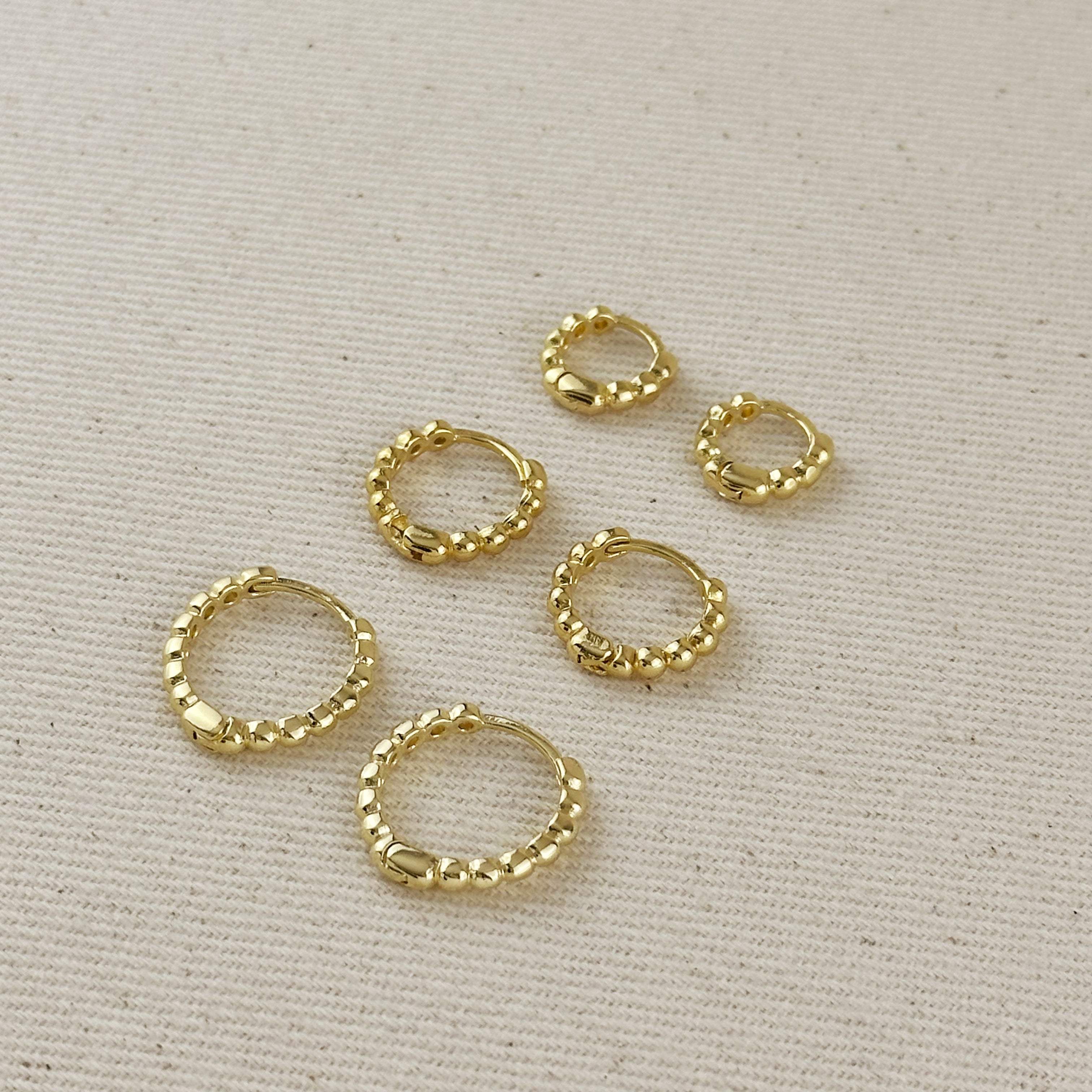 Gold Filled 18k Beaded Clicker Hoop Earrings