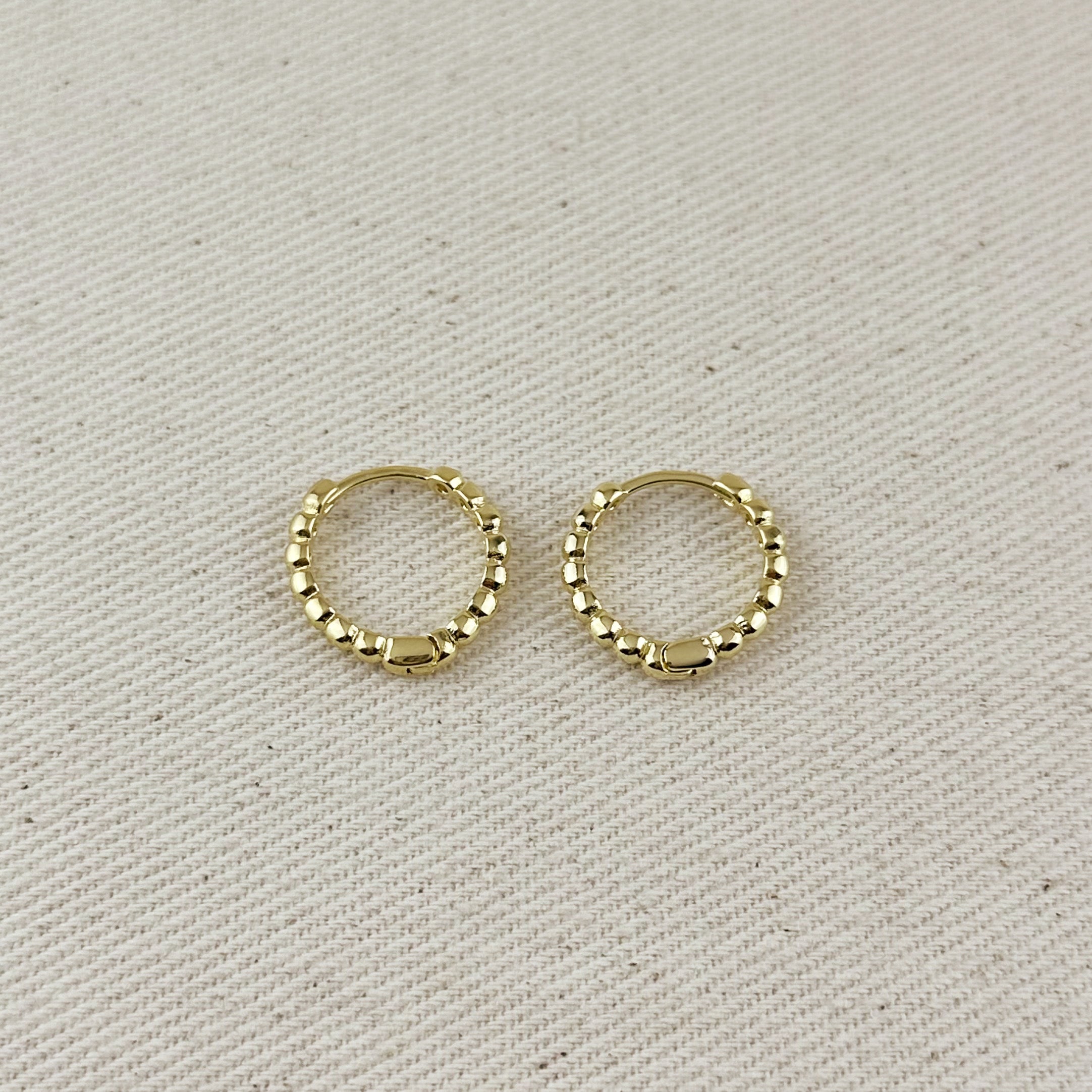 Gold Filled 18k Beaded Clicker Hoop Earrings