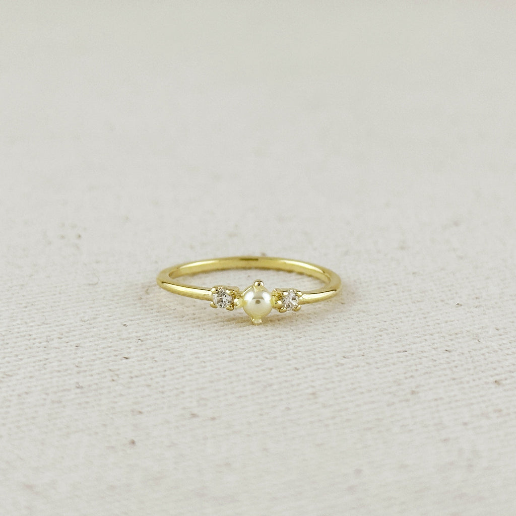 Gold Filled 18k Pearl & Crystal Ring
