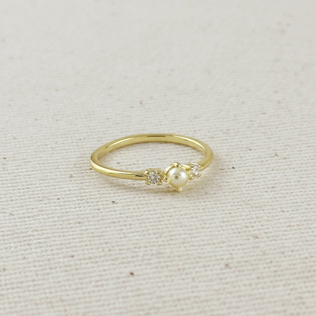 Gold Filled 18k Pearl & Crystal Ring
