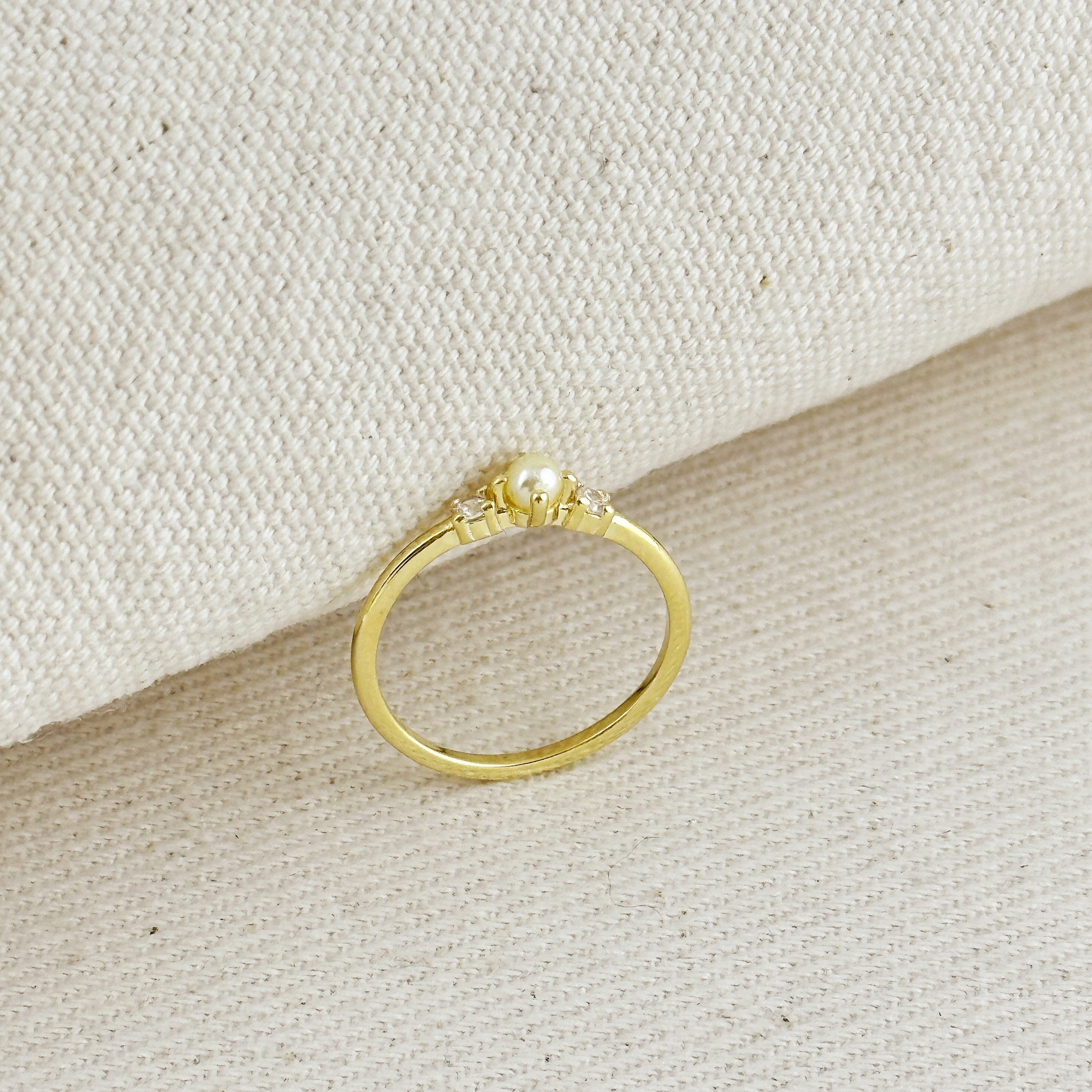 Gold Filled 18k Pearl & Crystal Ring