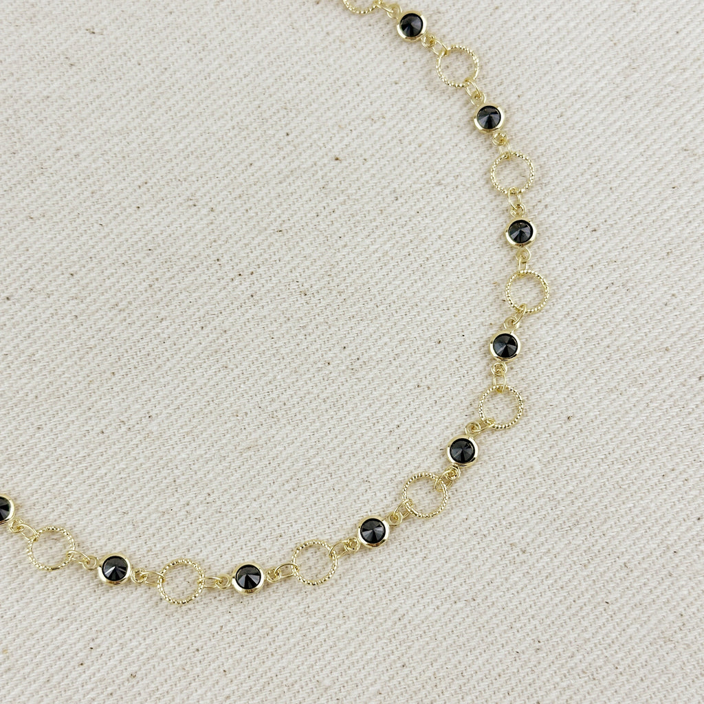 Anklet 18k Gold Filled Black Bezel CZ & Circles