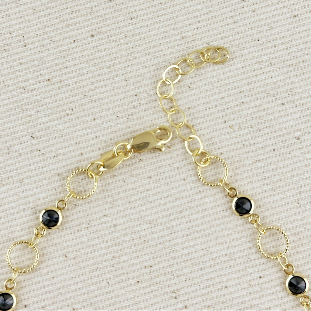 Anklet 18k Gold Filled Black Bezel CZ & Circles