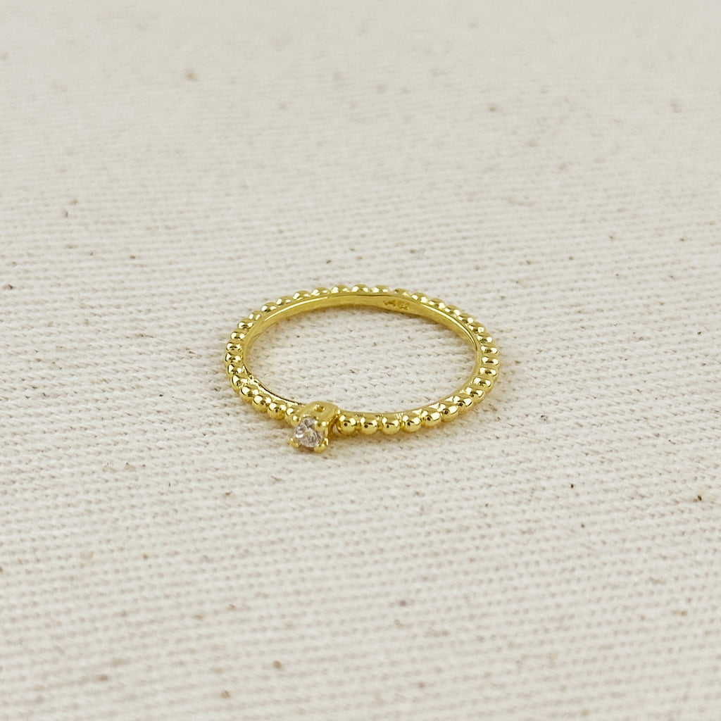 Beaded Ring with Single CZ Stone 18K Gold filled