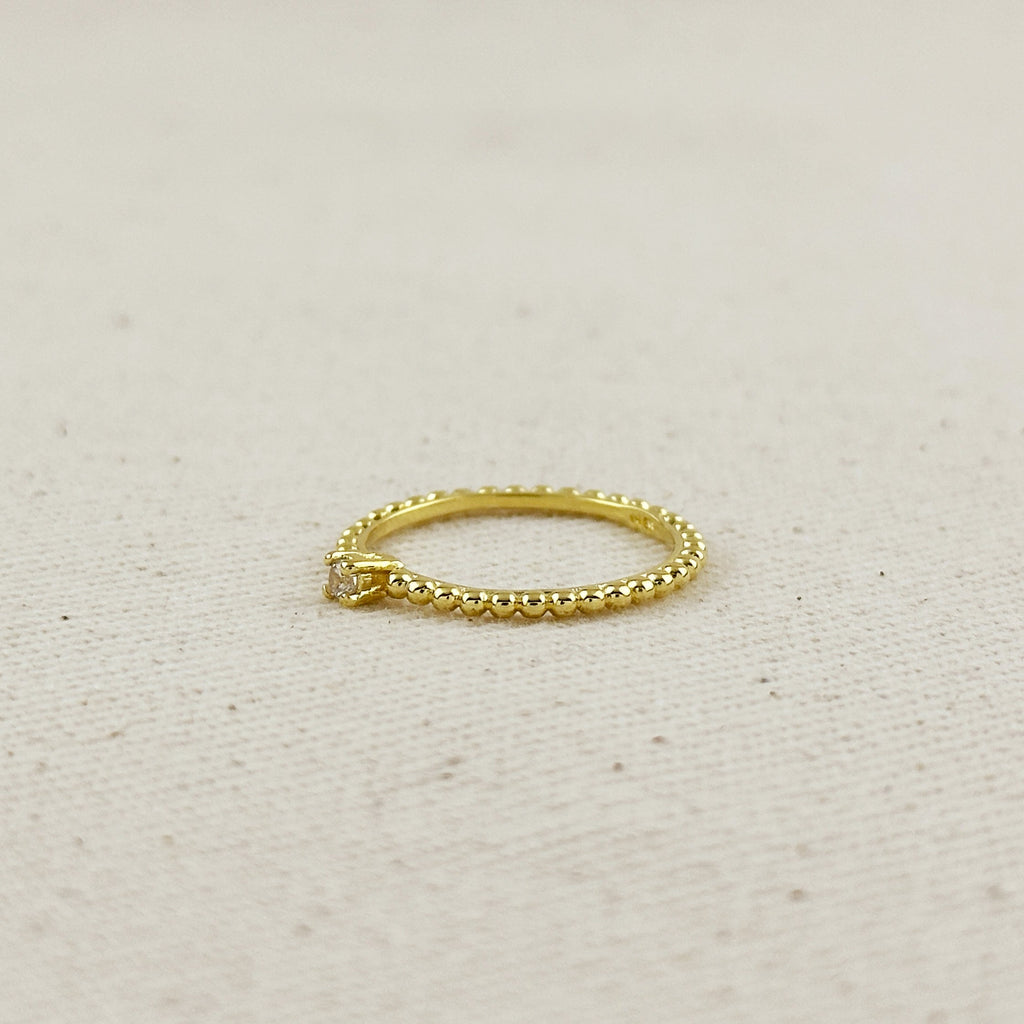 Beaded Ring with Single CZ Stone 18K Gold filled