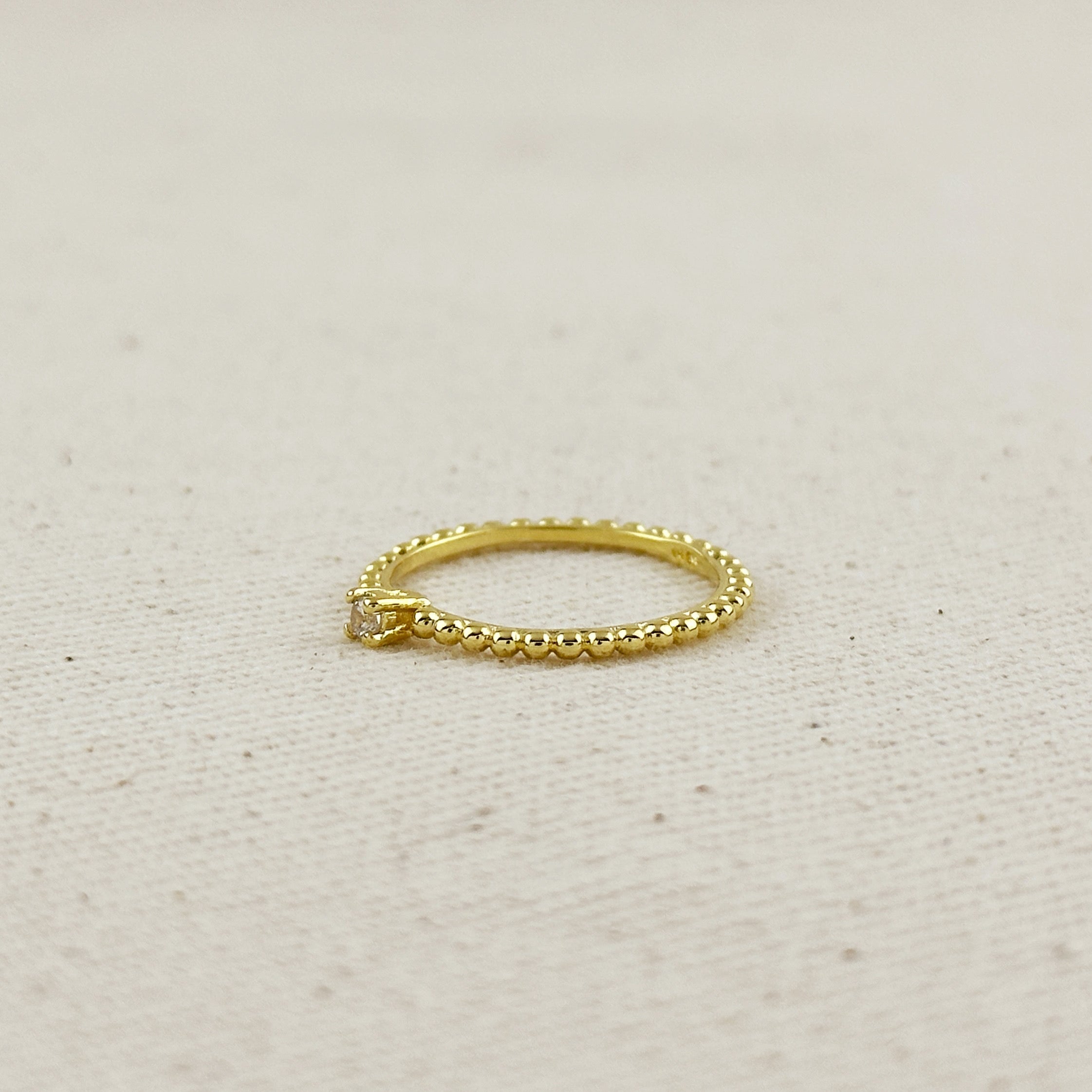 Beaded Ring with Single CZ Stone 18K Gold filled