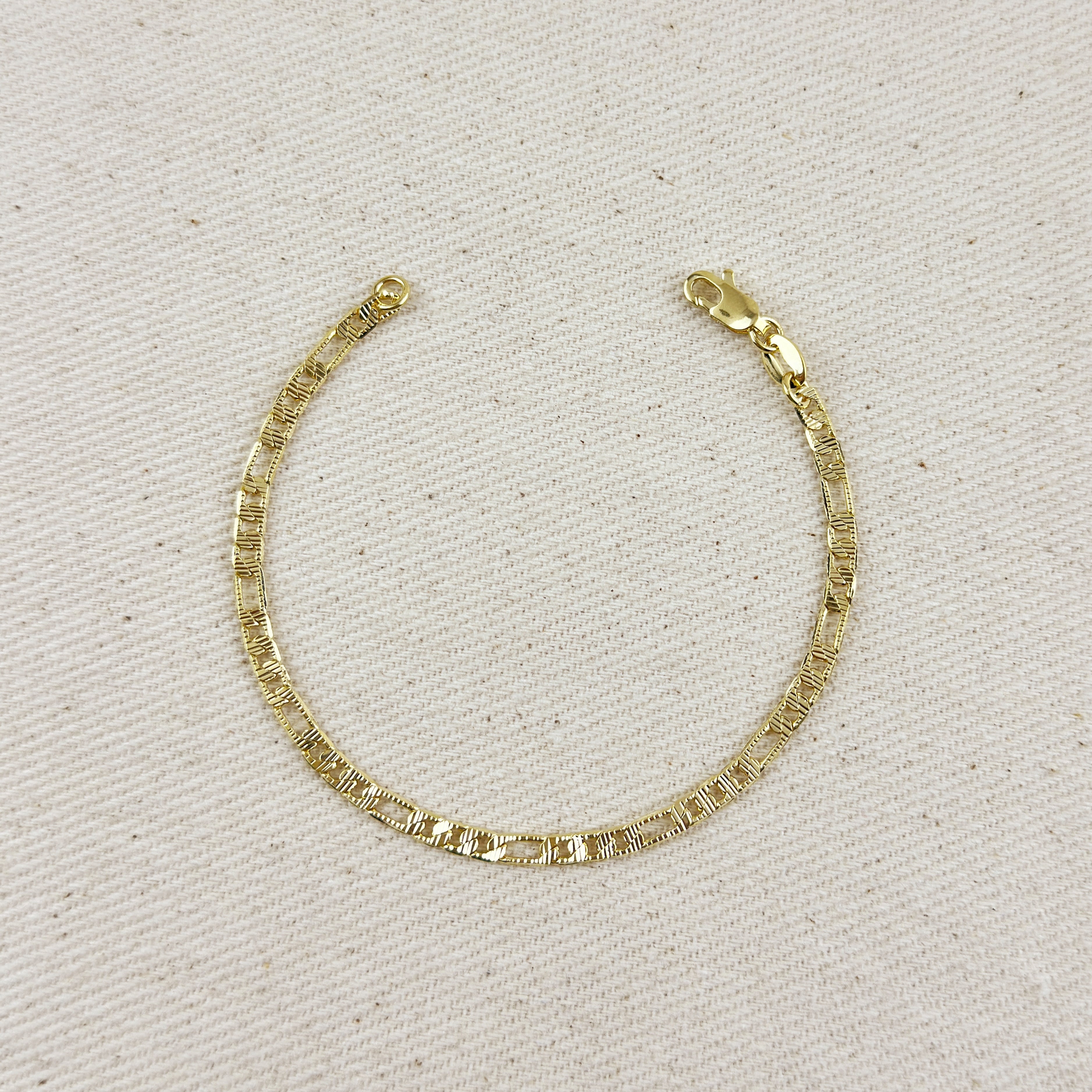 Gold Filled 18k Textured Figaro Bracelet