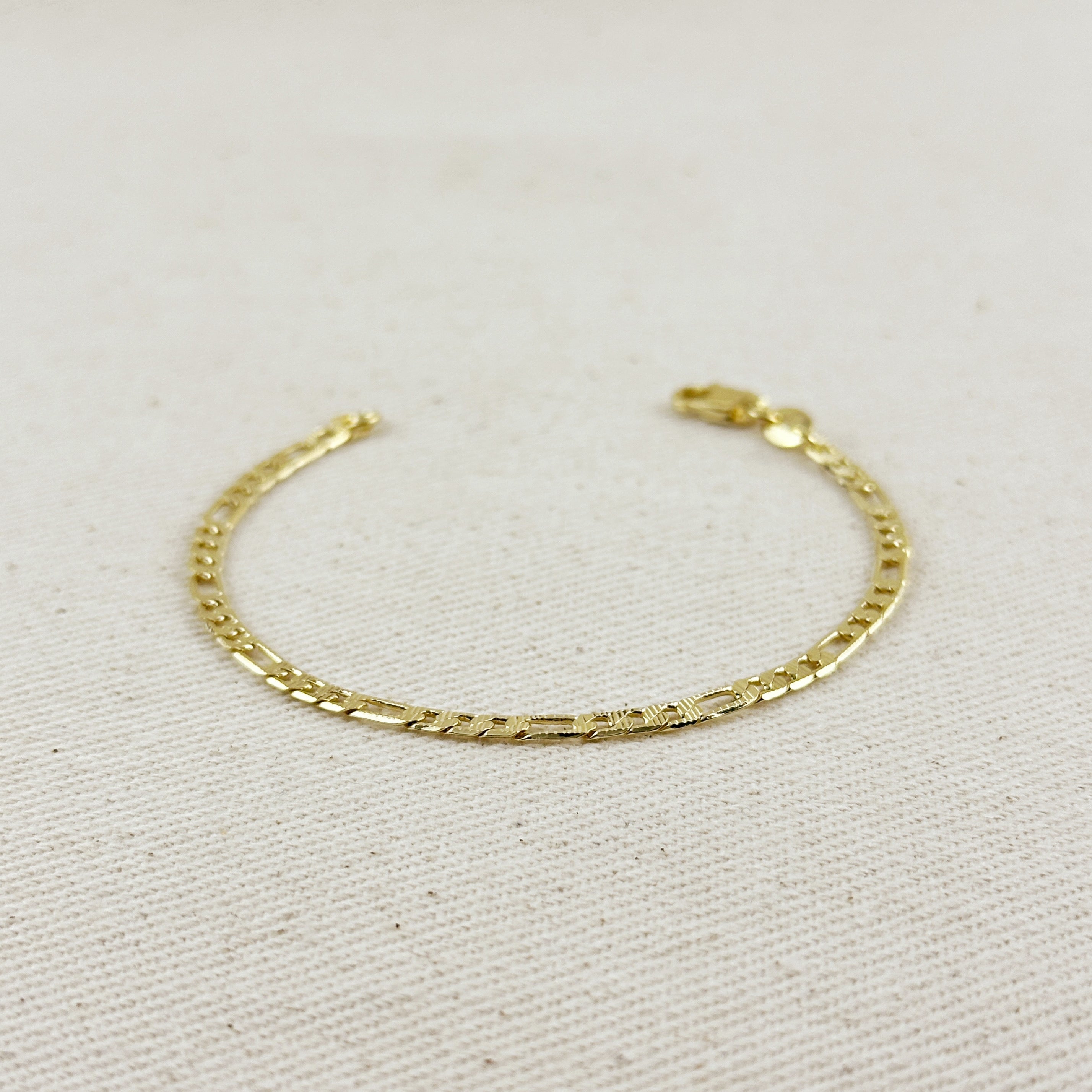 Gold Filled 18k Textured Figaro Bracelet
