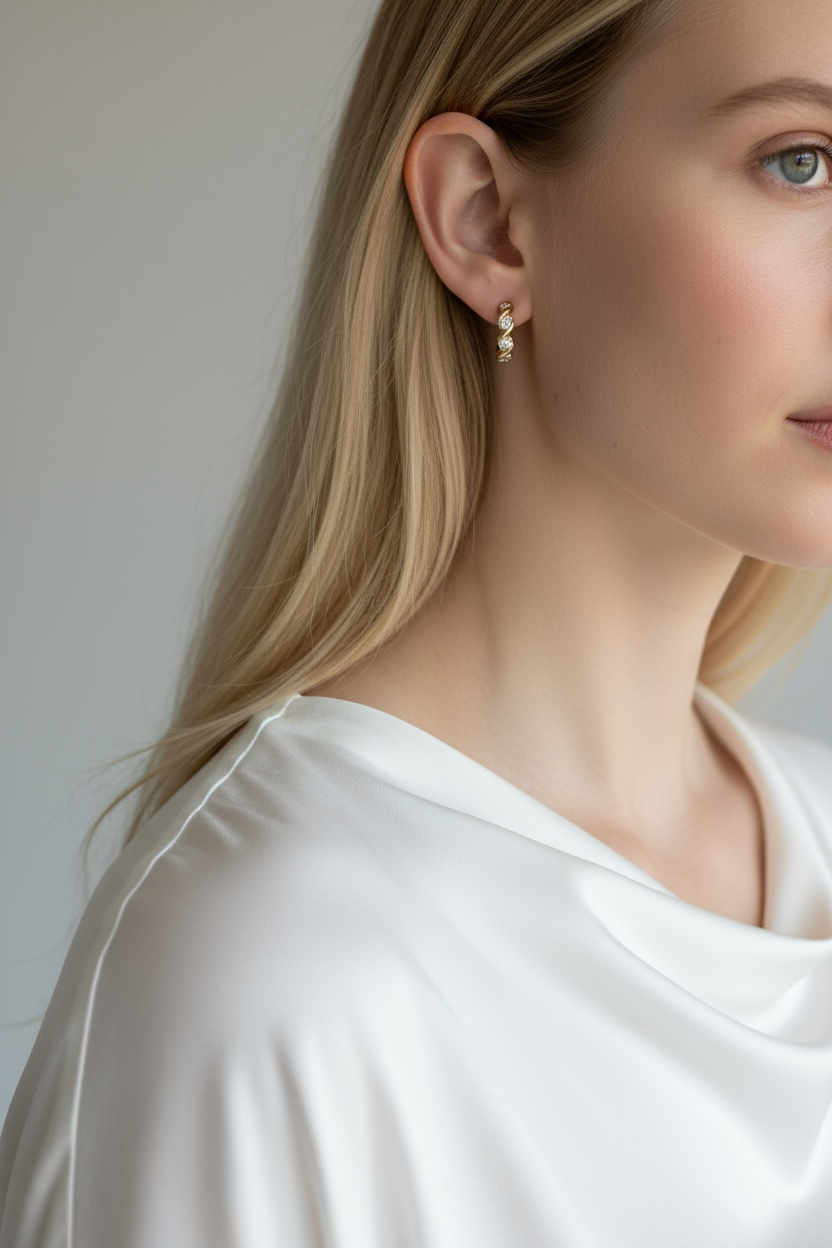 Gold Filled 18k Infinity CZ C-Hoop Earrings