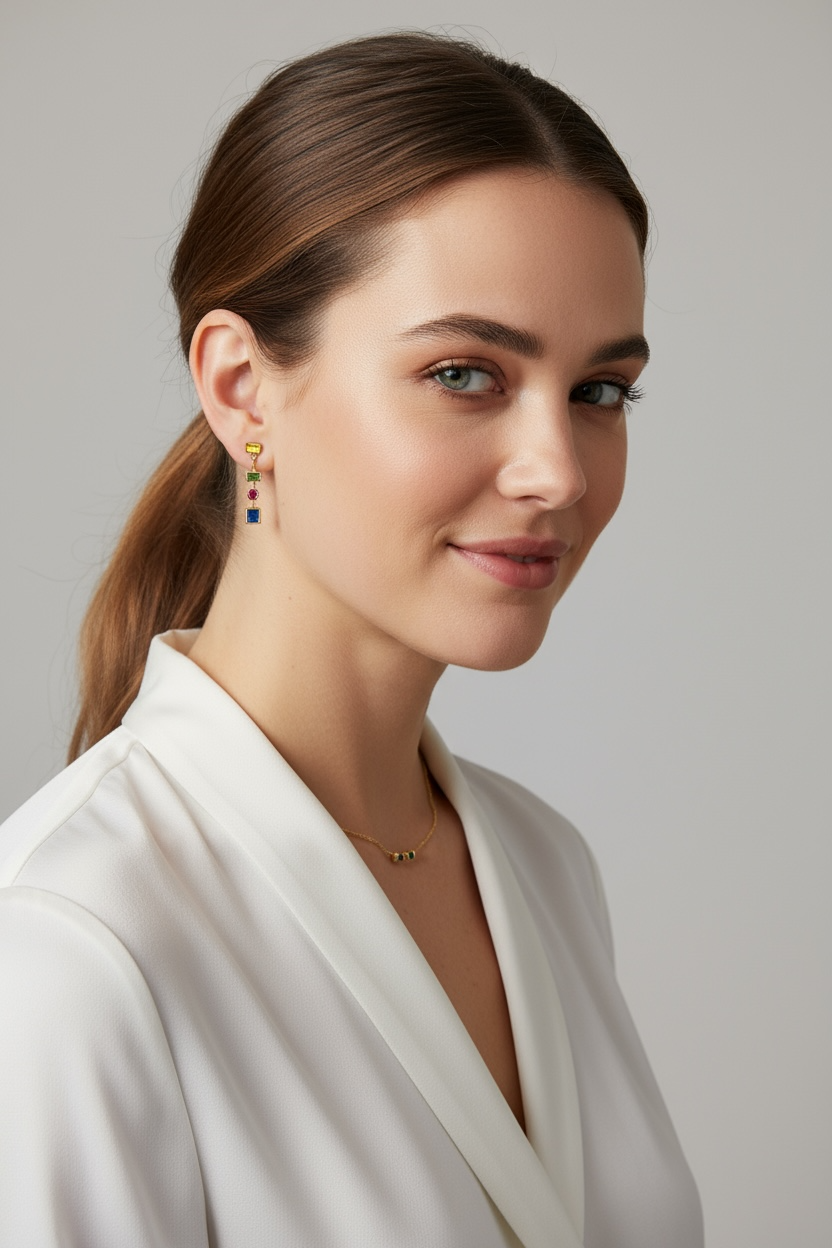 Multicolor Dangling Shapes Earring 18k Gold Filled