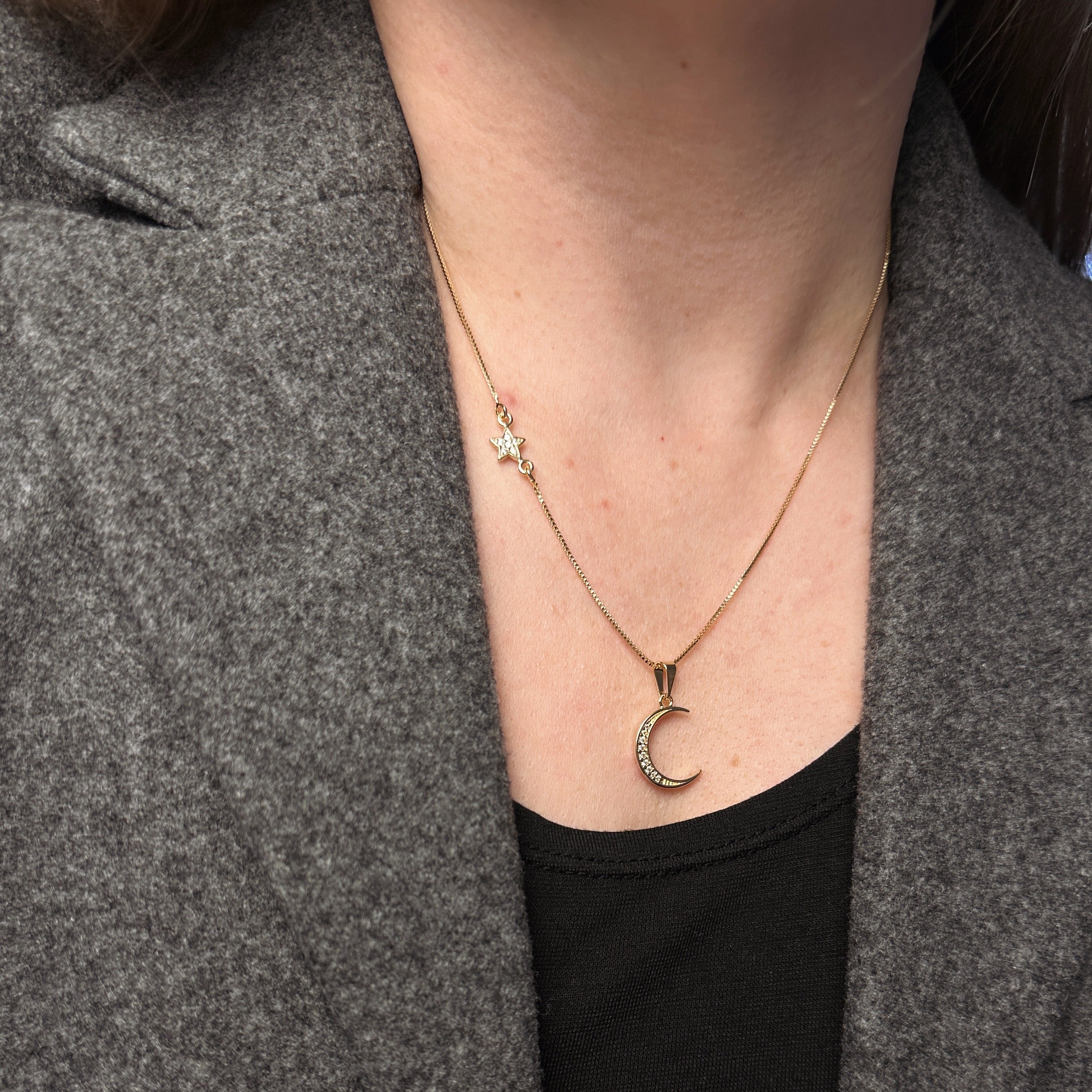 Moon and Star Necklace Gold Filled 18k