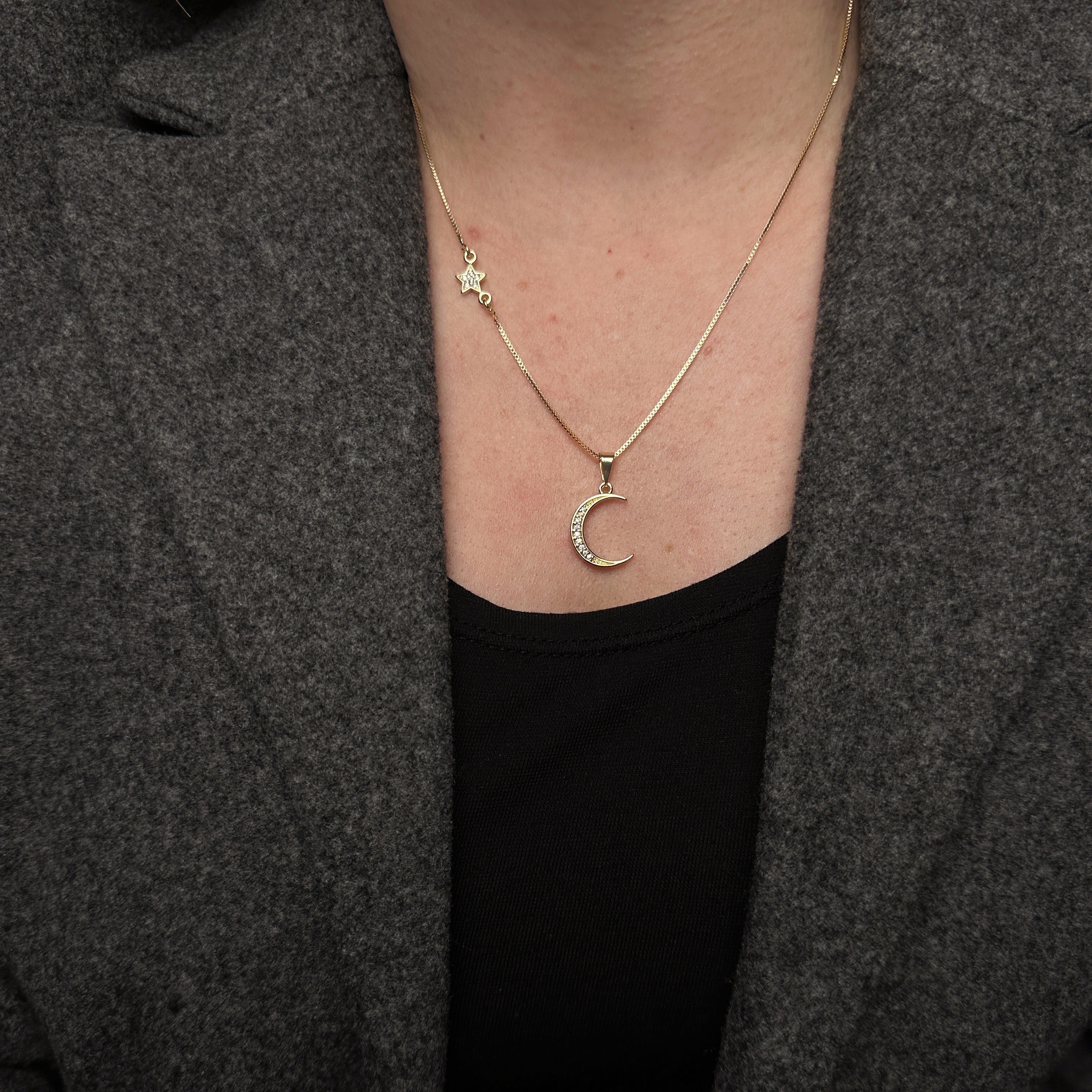 Moon and Star Necklace Gold Filled 18k