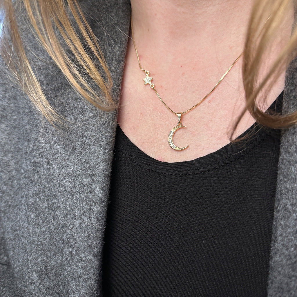Moon and Star Necklace Gold Filled 18k