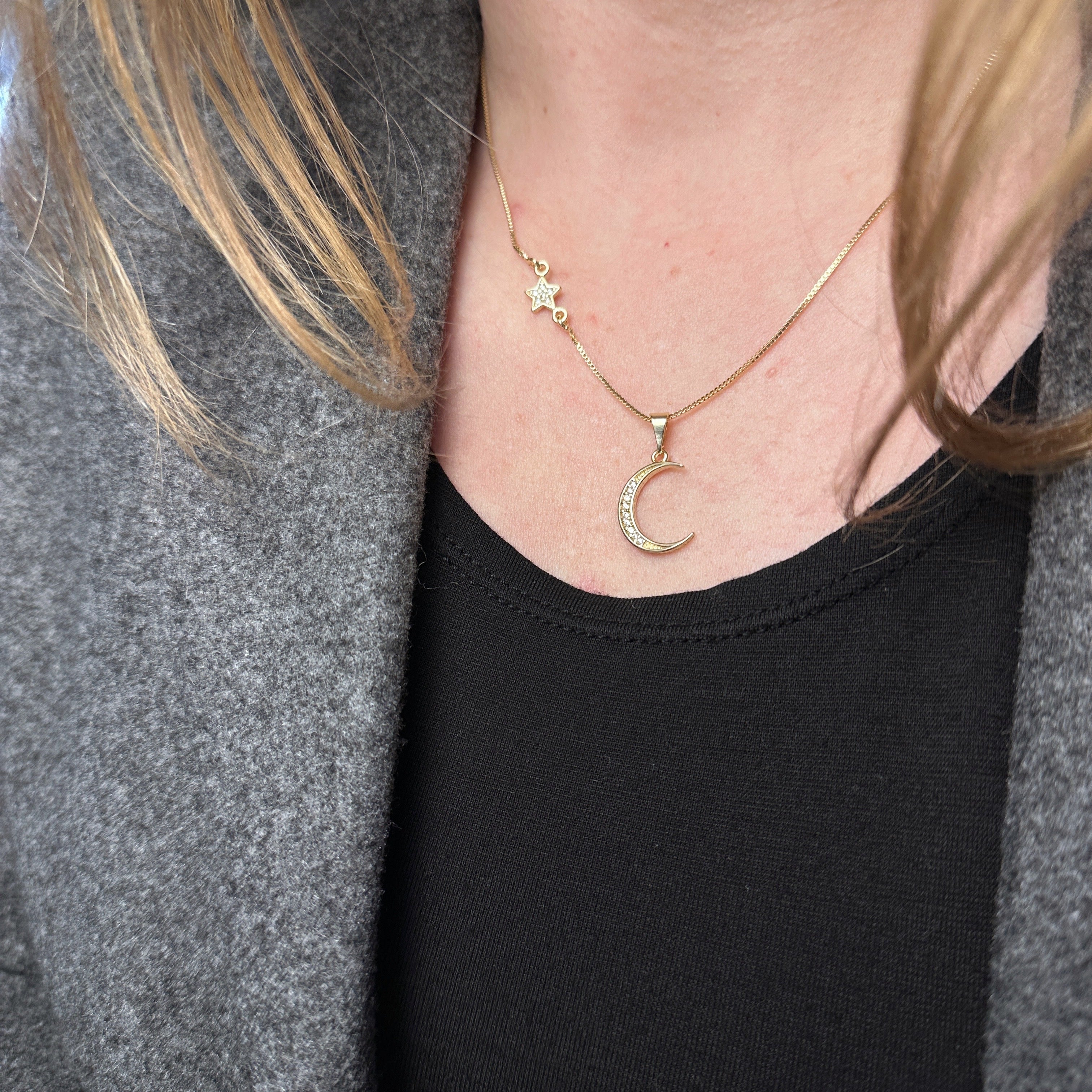 Moon and Star Necklace Gold Filled 18k